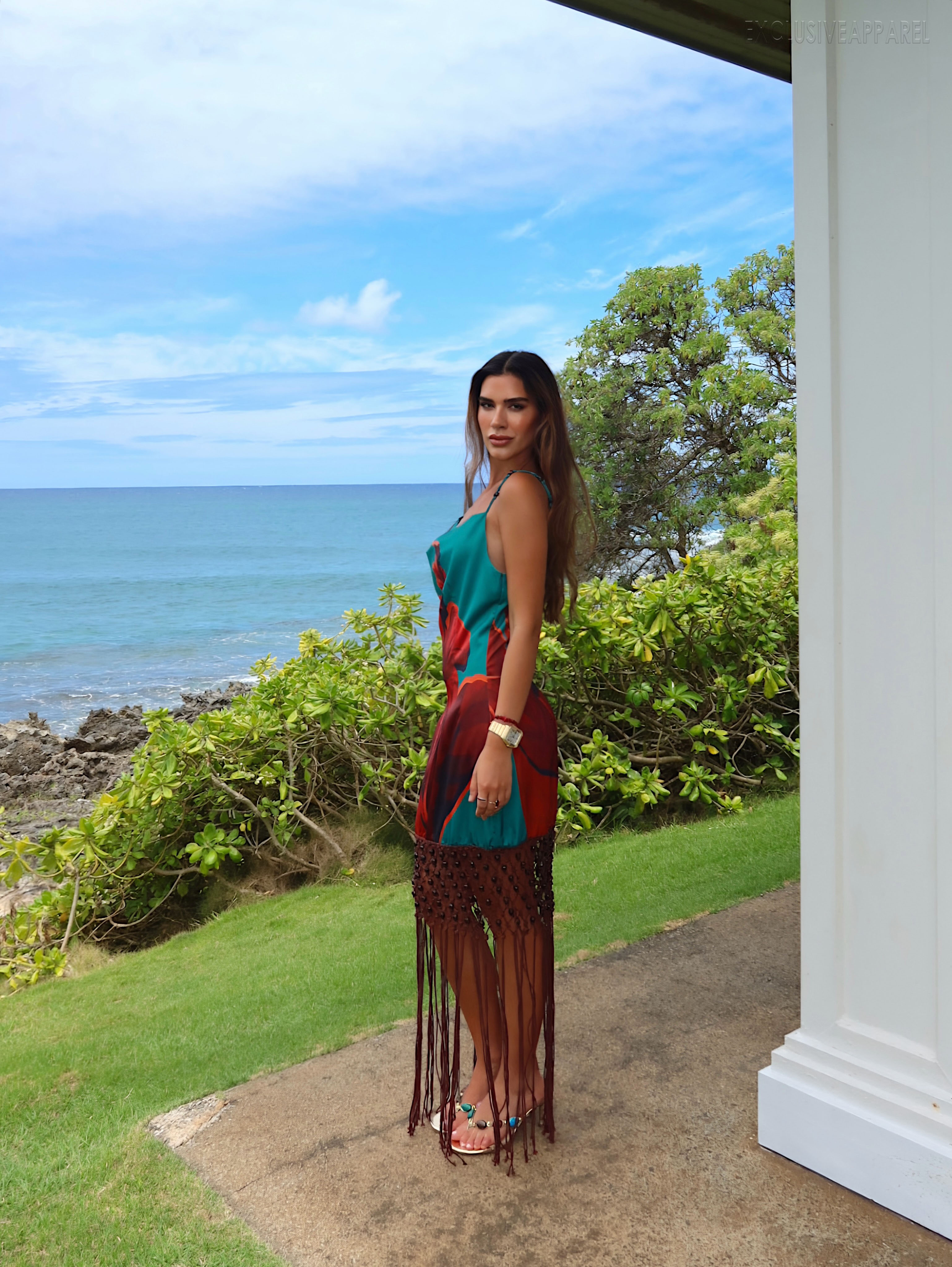 Aileen Red Strappy Fringe Dress