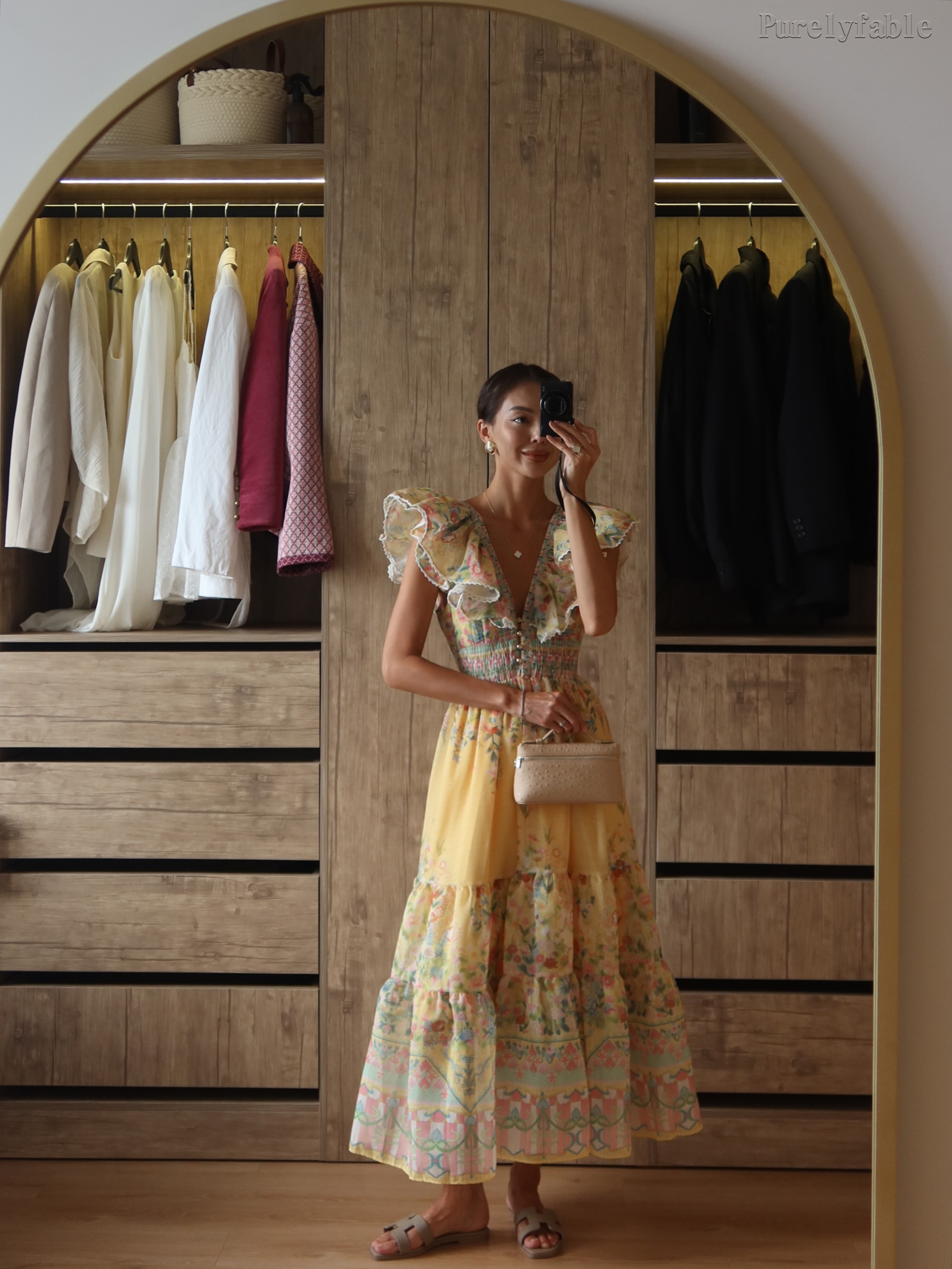 Annalise Yellow Frill-Edge Printed Long Dress