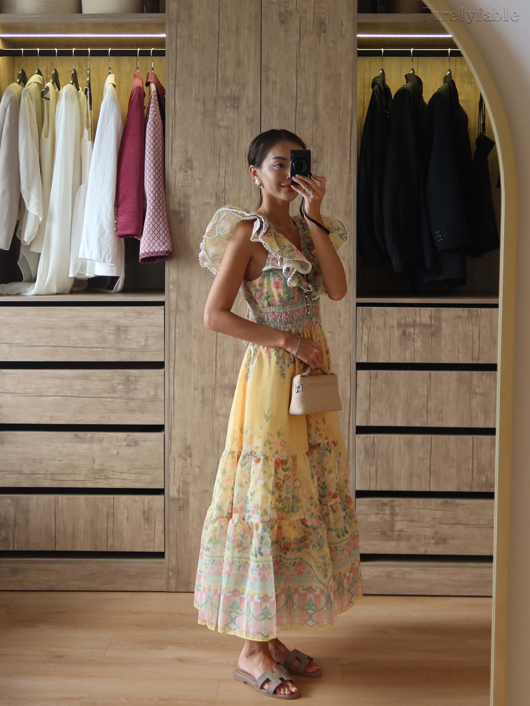 Annalise Yellow Frill-Edge Printed Long Dress