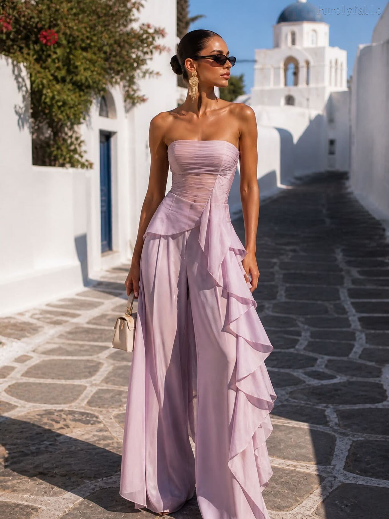 Verona Purple Strapless Frill Sleeveless Dress