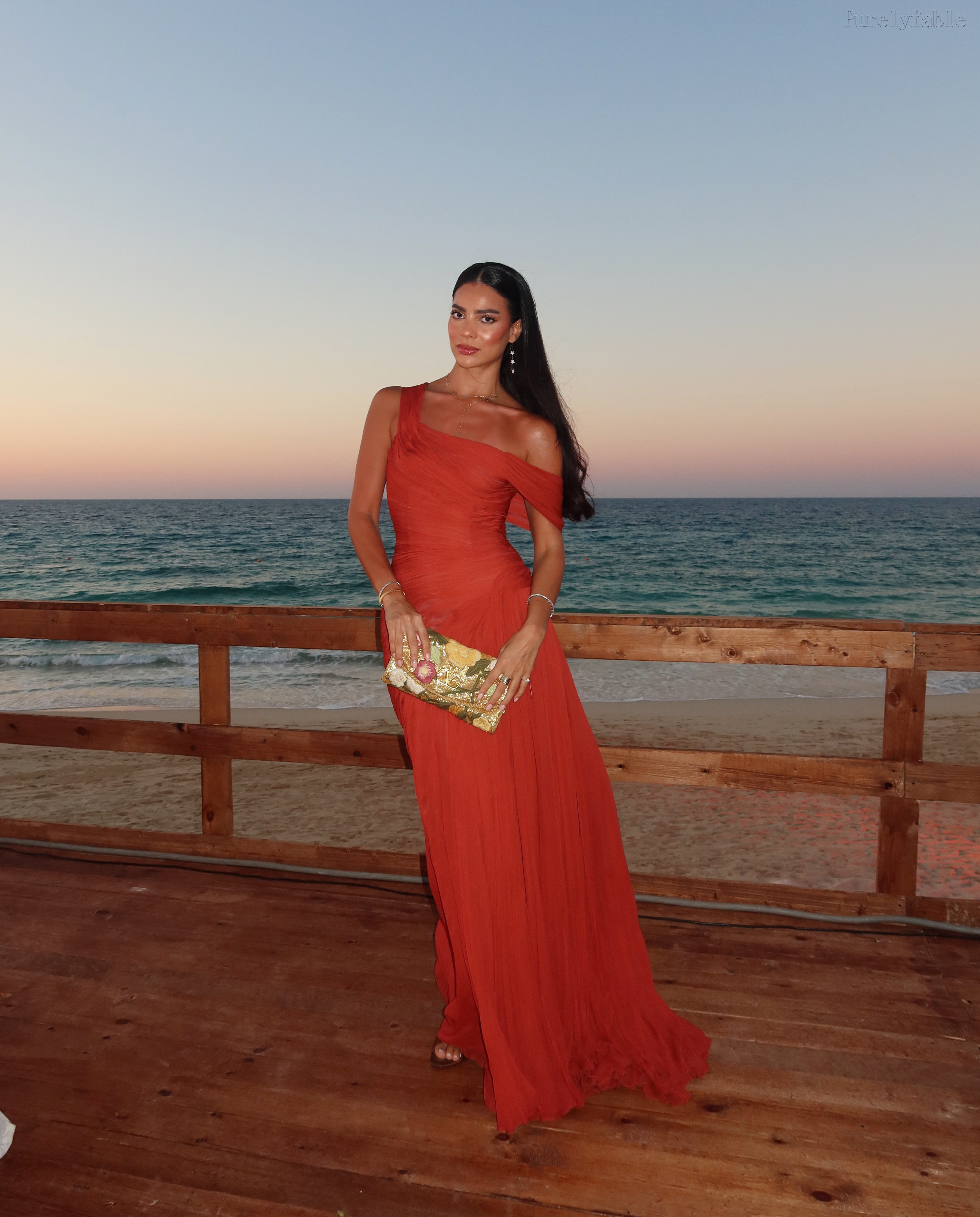 Lavinia Red Single-Shoulder Ruffled Beach Dress