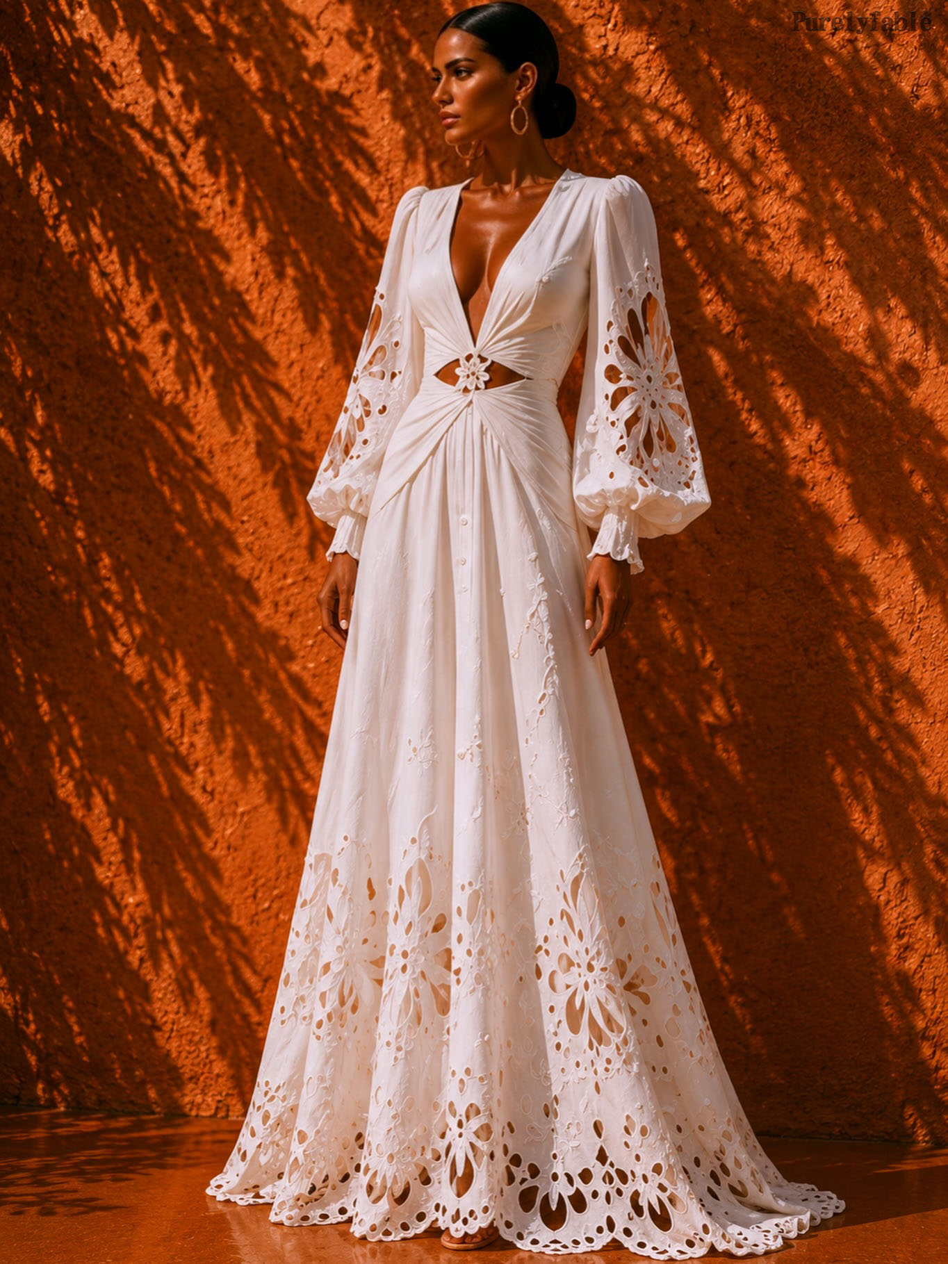 Elysia White Deep V Open-Length Dress