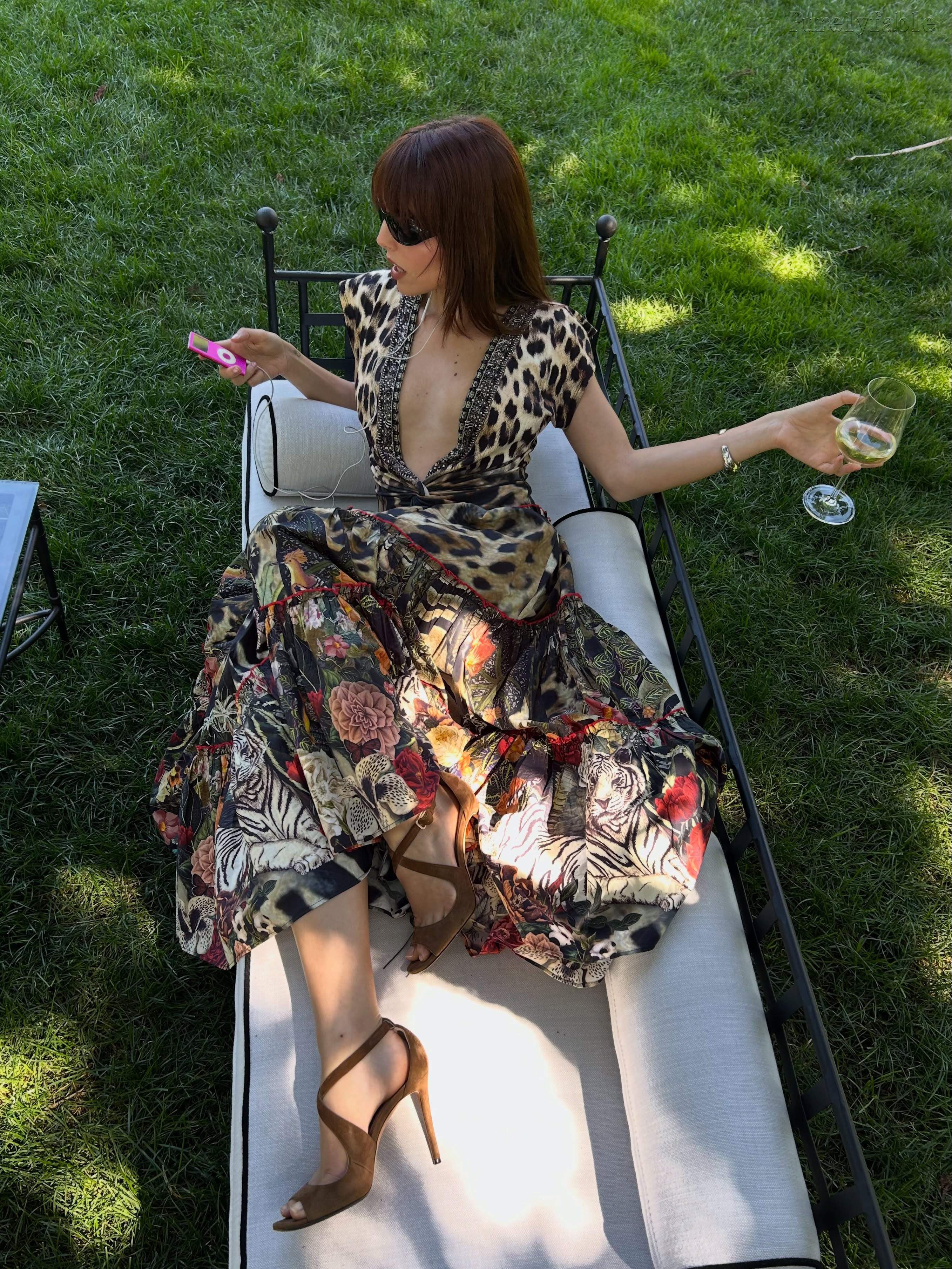 Lana Brown Deep V-Neck Layered Floor-Length Dress