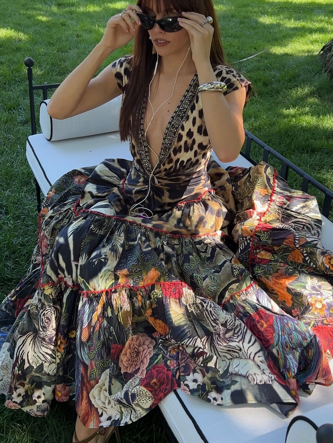 Lana Brown Deep V-Neck Layered Floor-Length Dress