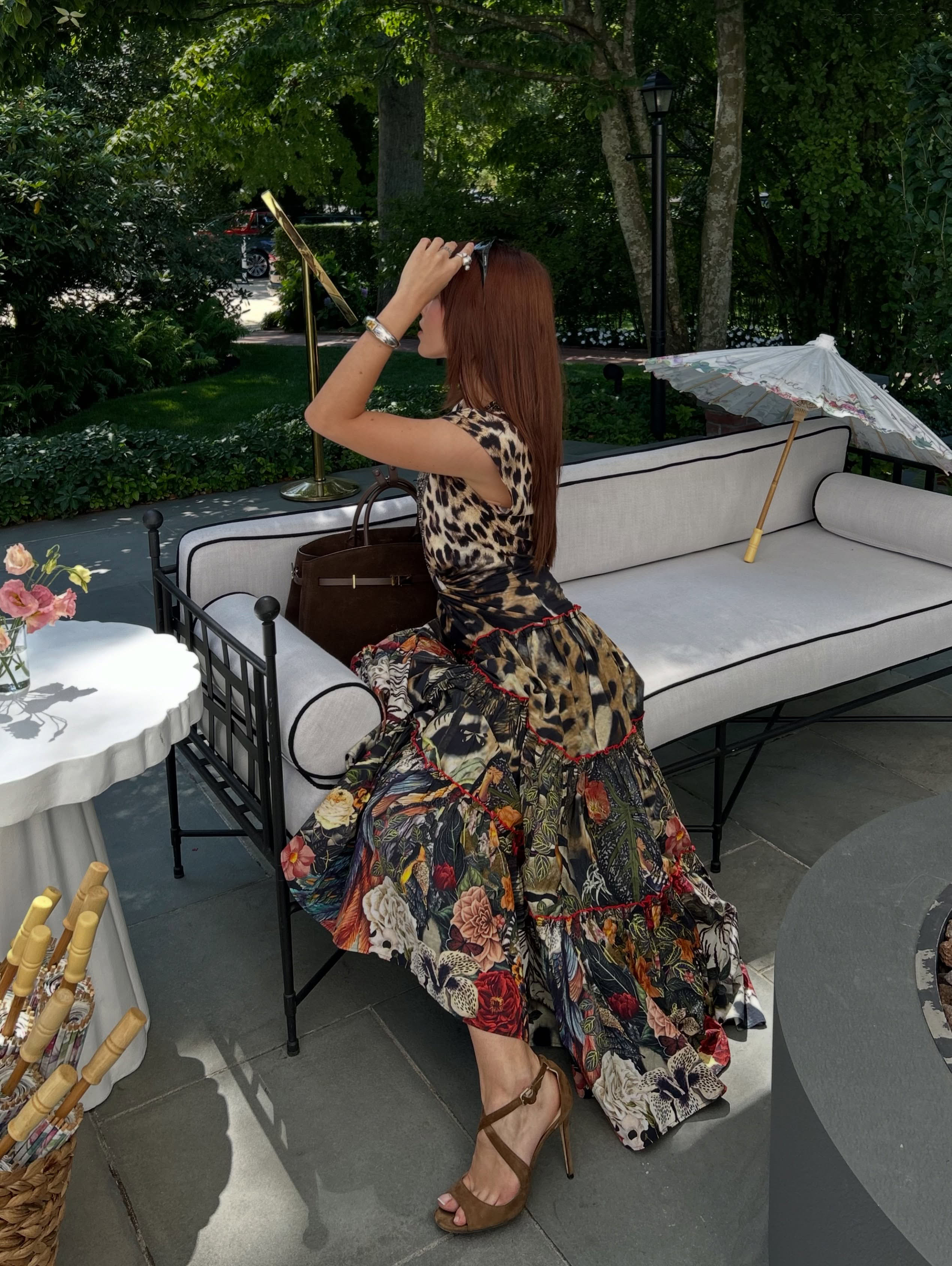 Lana Brown Deep V-Neck Layered Floor-Length Dress