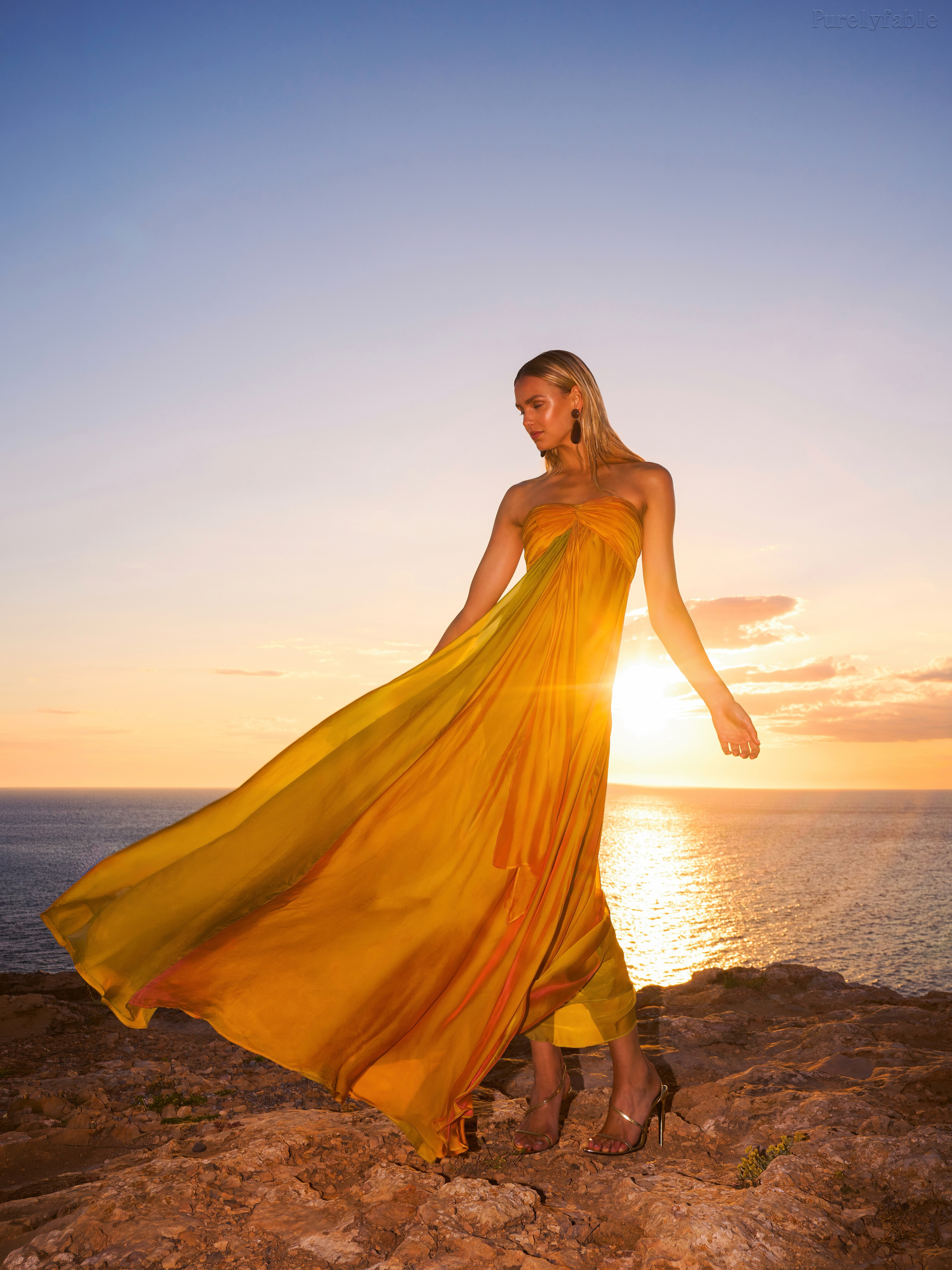 Seren Orange Strapless Flowy Beach Dress