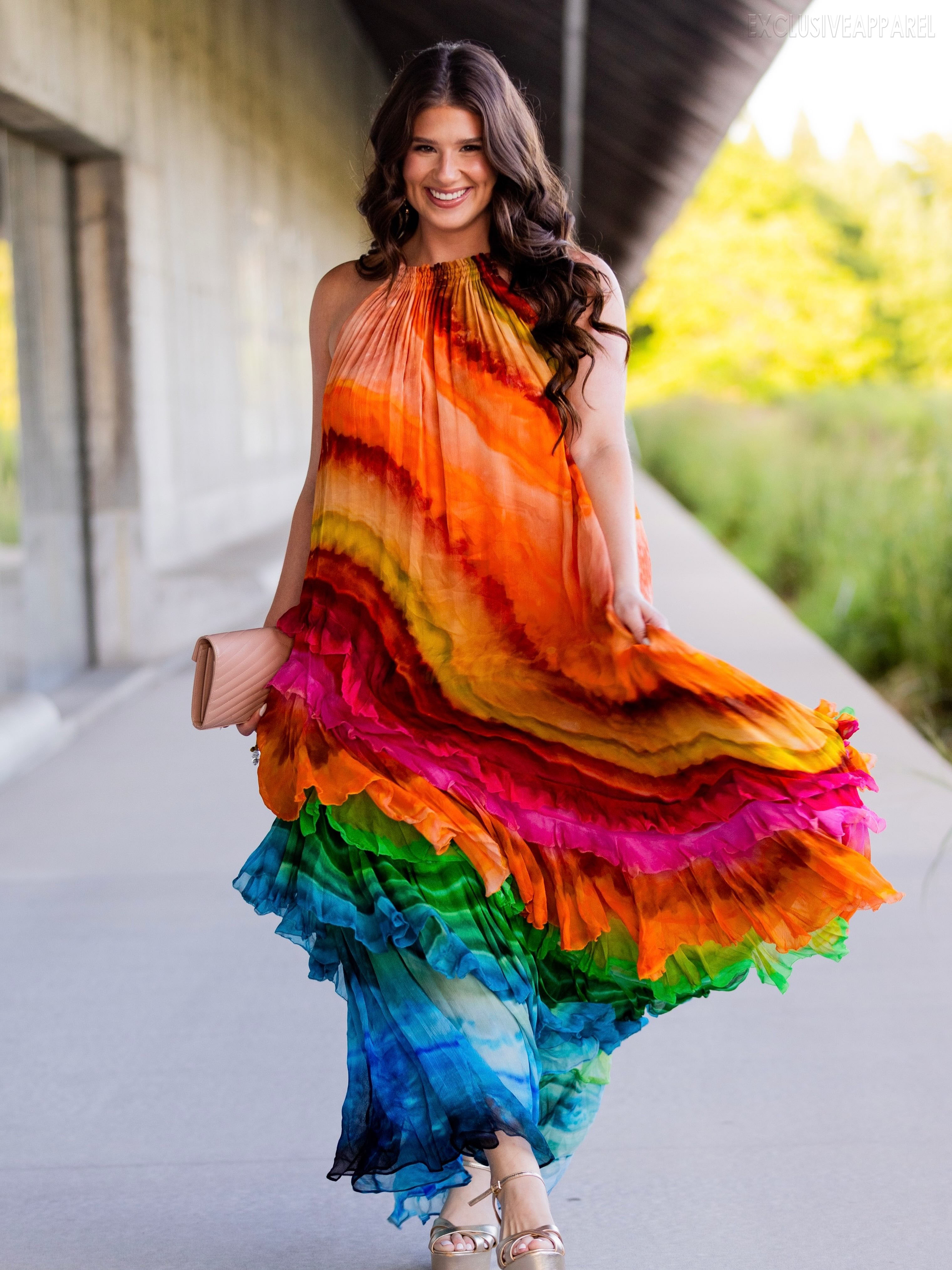 Tessa Colorful Ruffled Layered Long Dress
