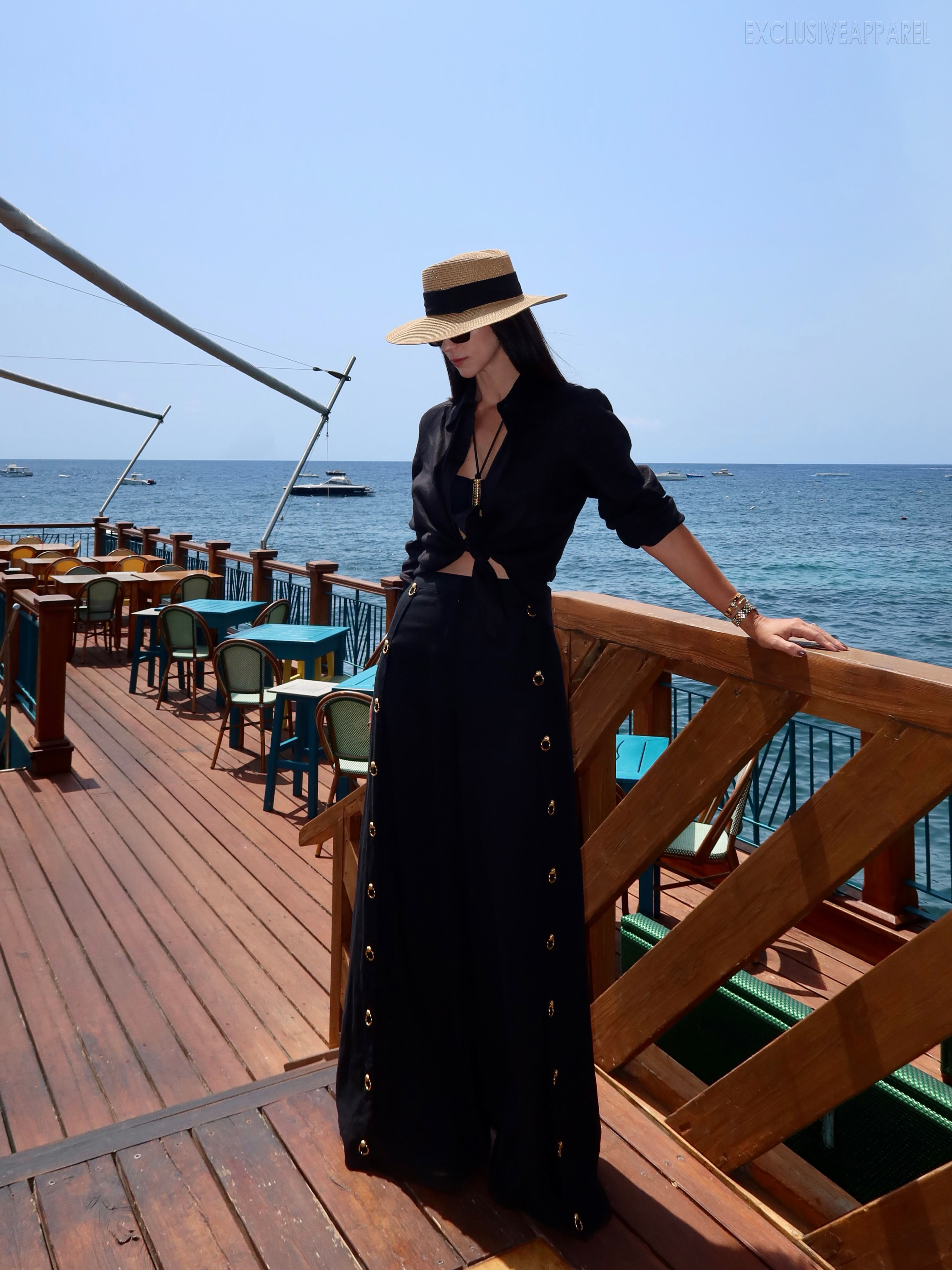 Milana Black Knotted Side-Sleeve Pants Set