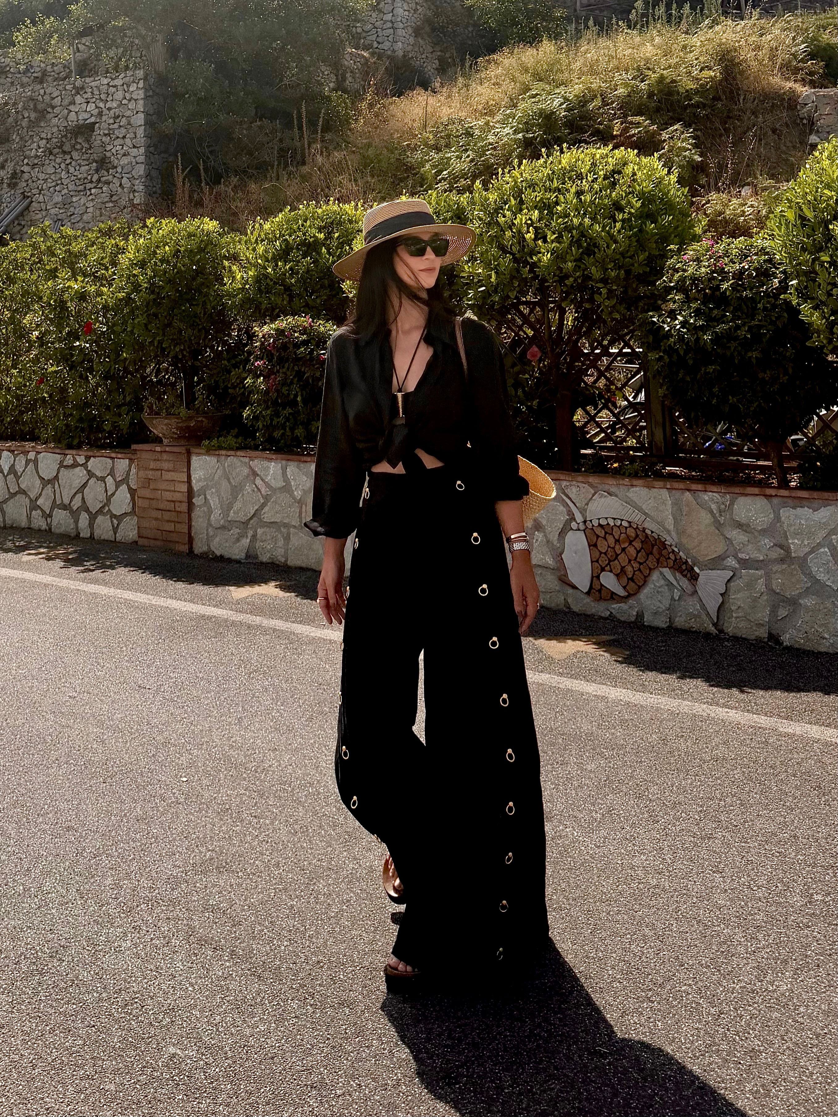 Milana Black Knotted Side-Sleeve Pants Set