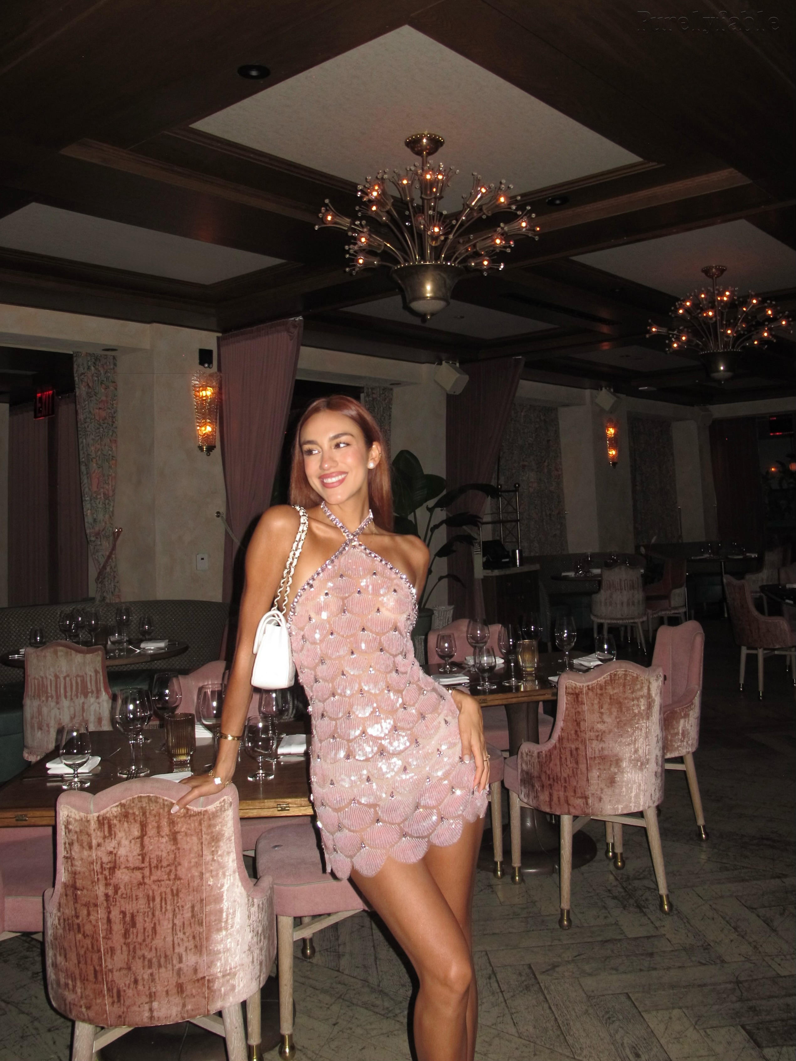 Valeria Pink Beaded Neckline Mini Dress