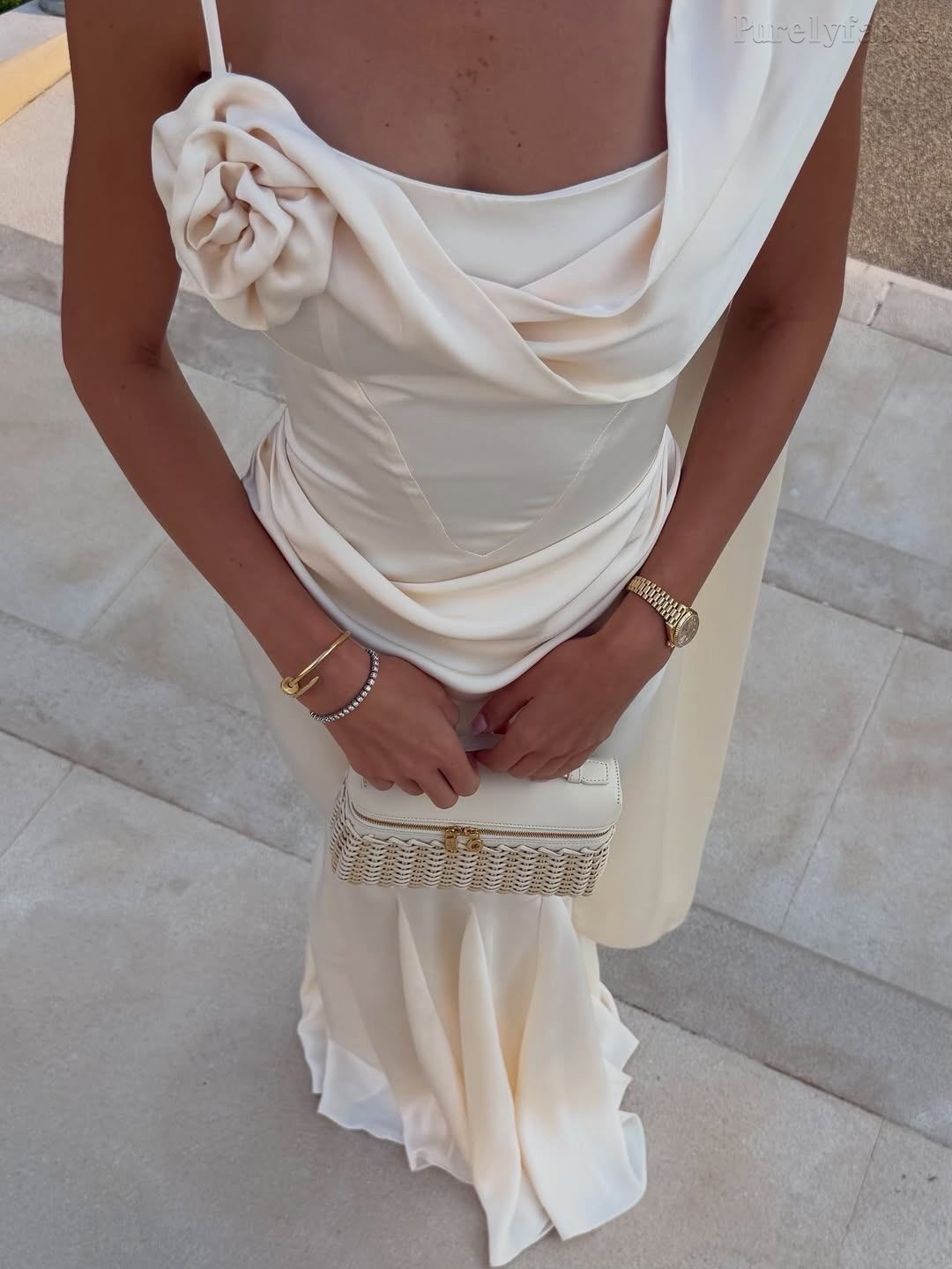 Daphne White Asymmetrical Pleated Dress