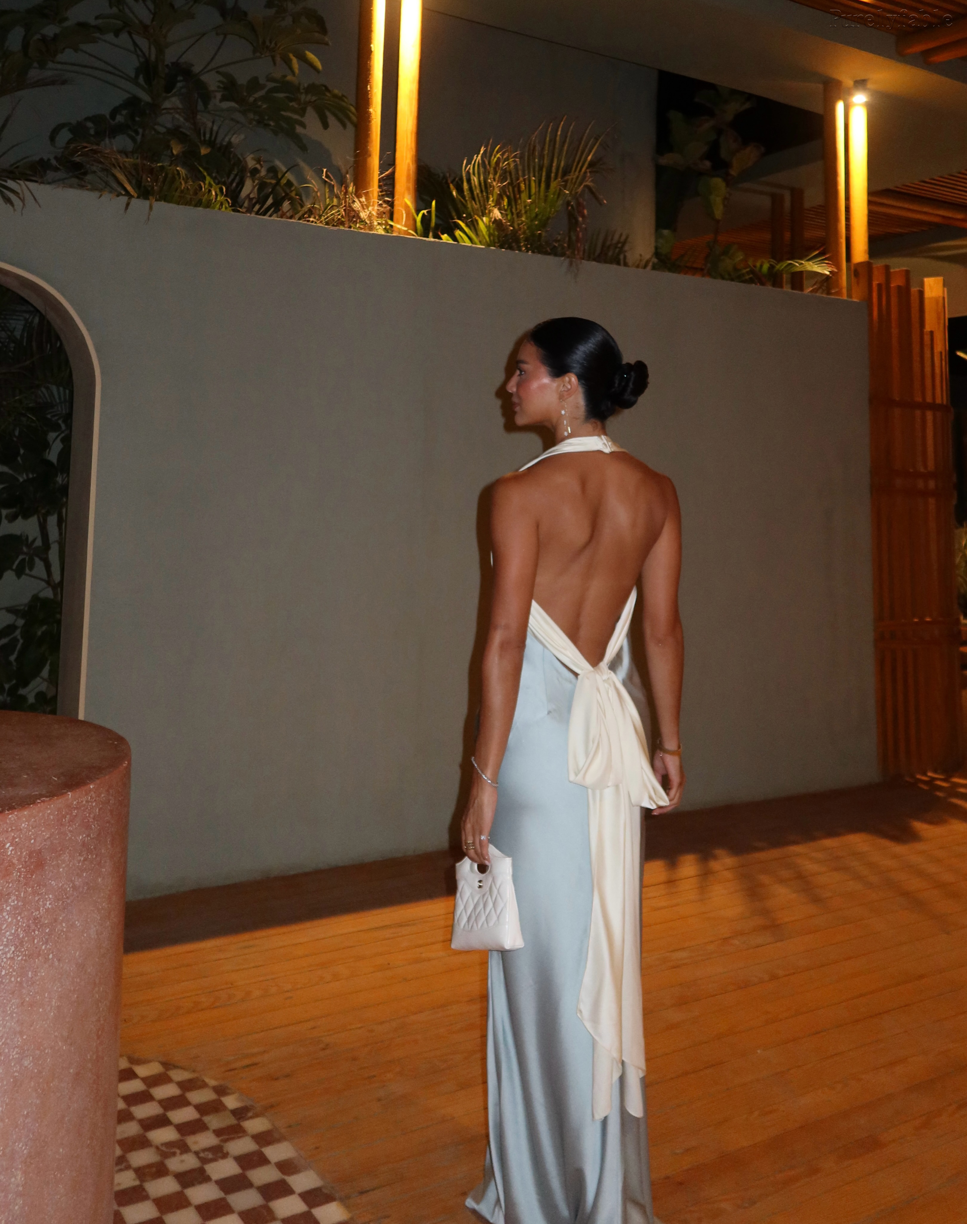 Luciana Blue Neckline Backless Satin Dress