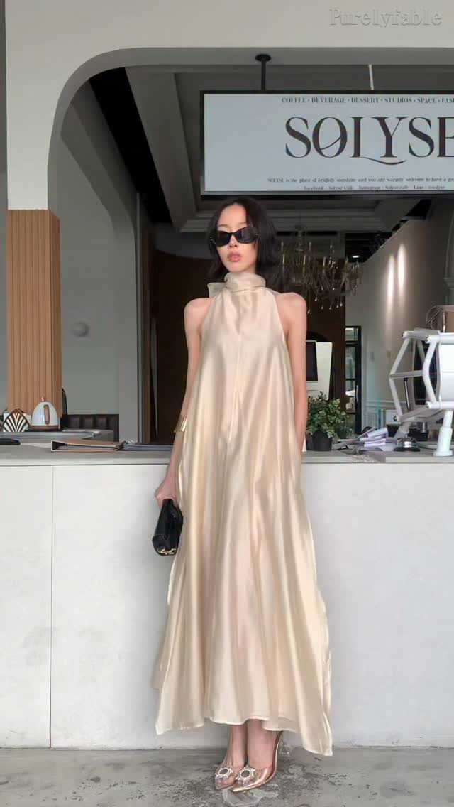 Miranda Champagne-Colored Sleeveless Flowing Dress
