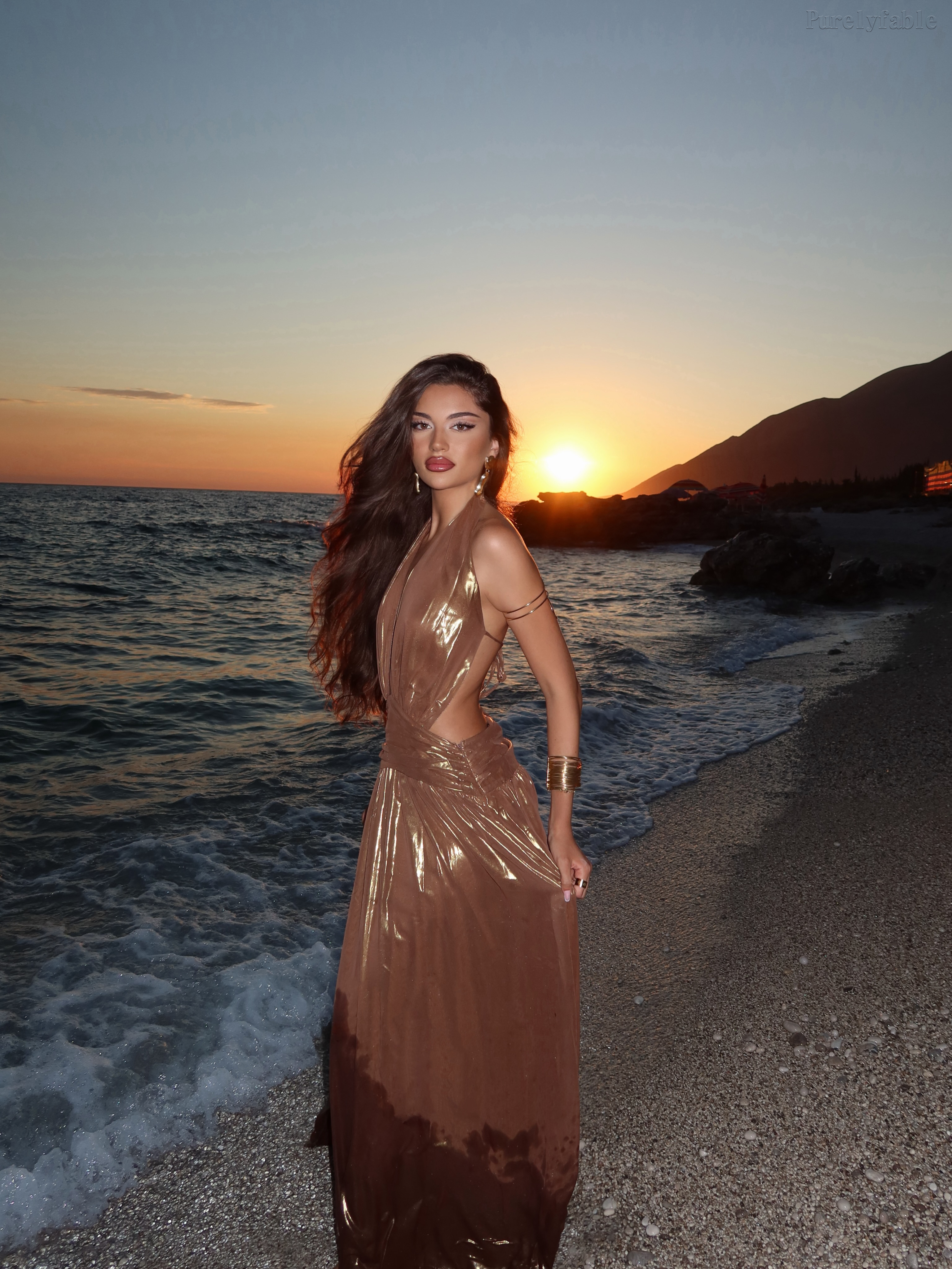 Mirabelle Brown Long-Sleeved Backless Neckwrap Dress