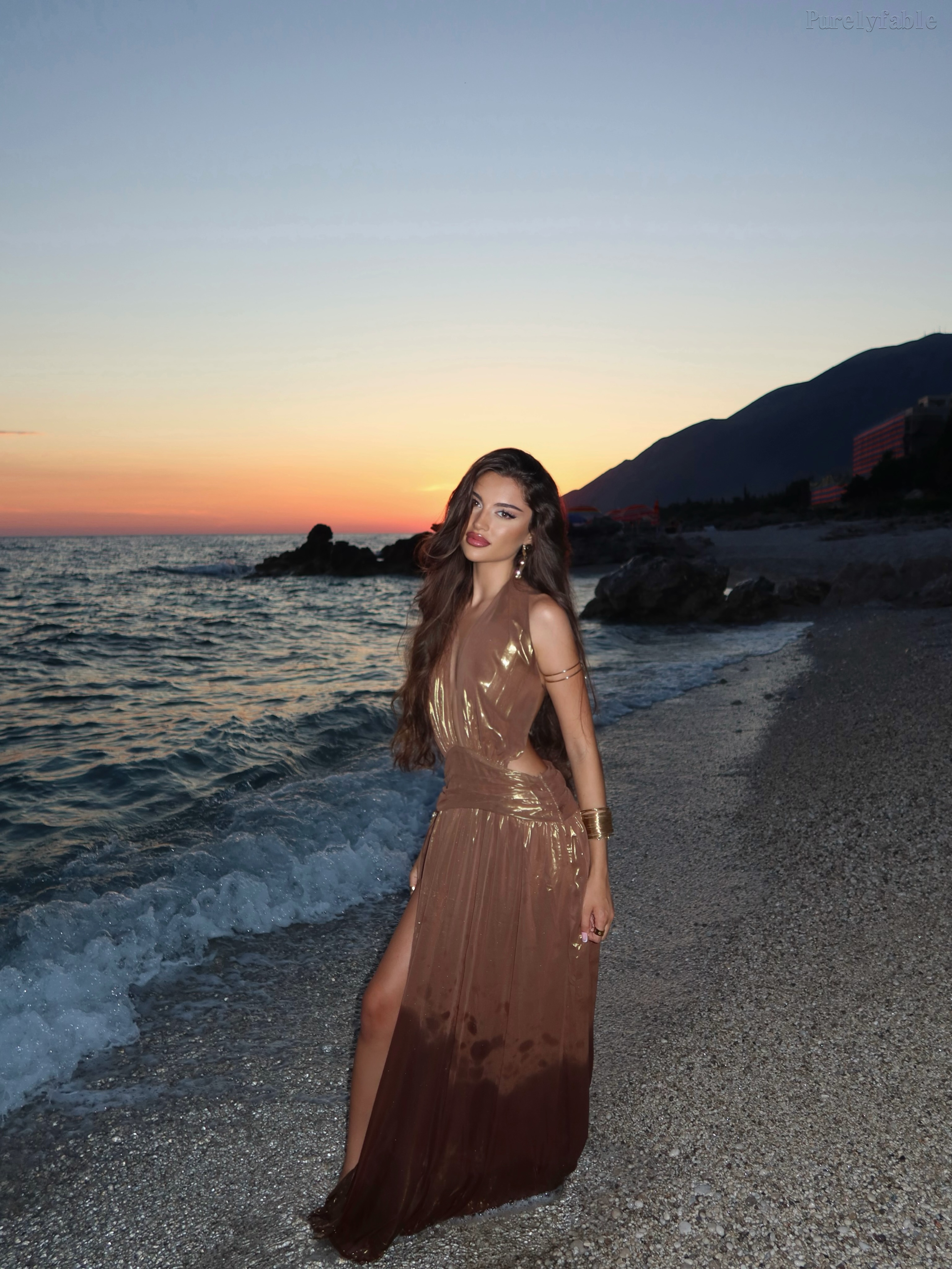 Mirabelle Brown Long-Sleeved Backless Neckwrap Dress