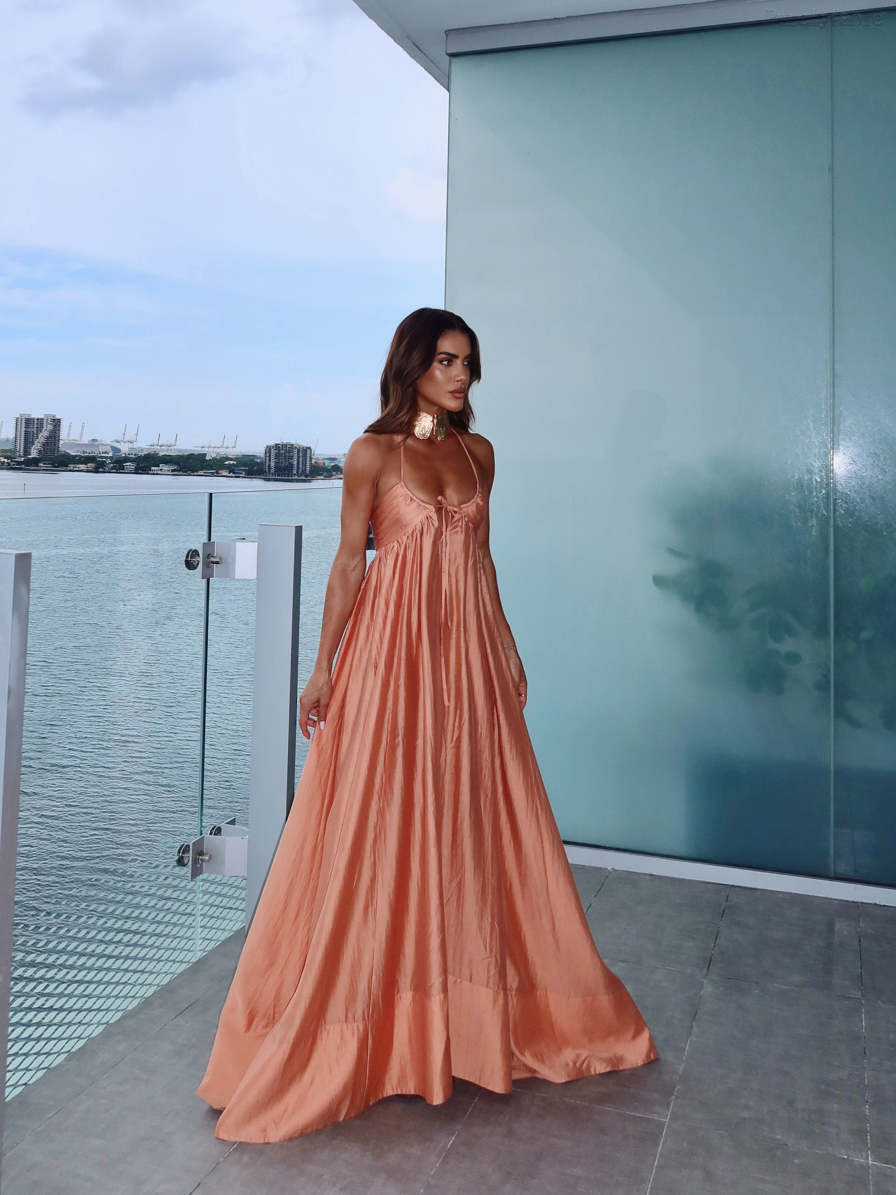 Clarissa Orange Halter High Waist Long Dress