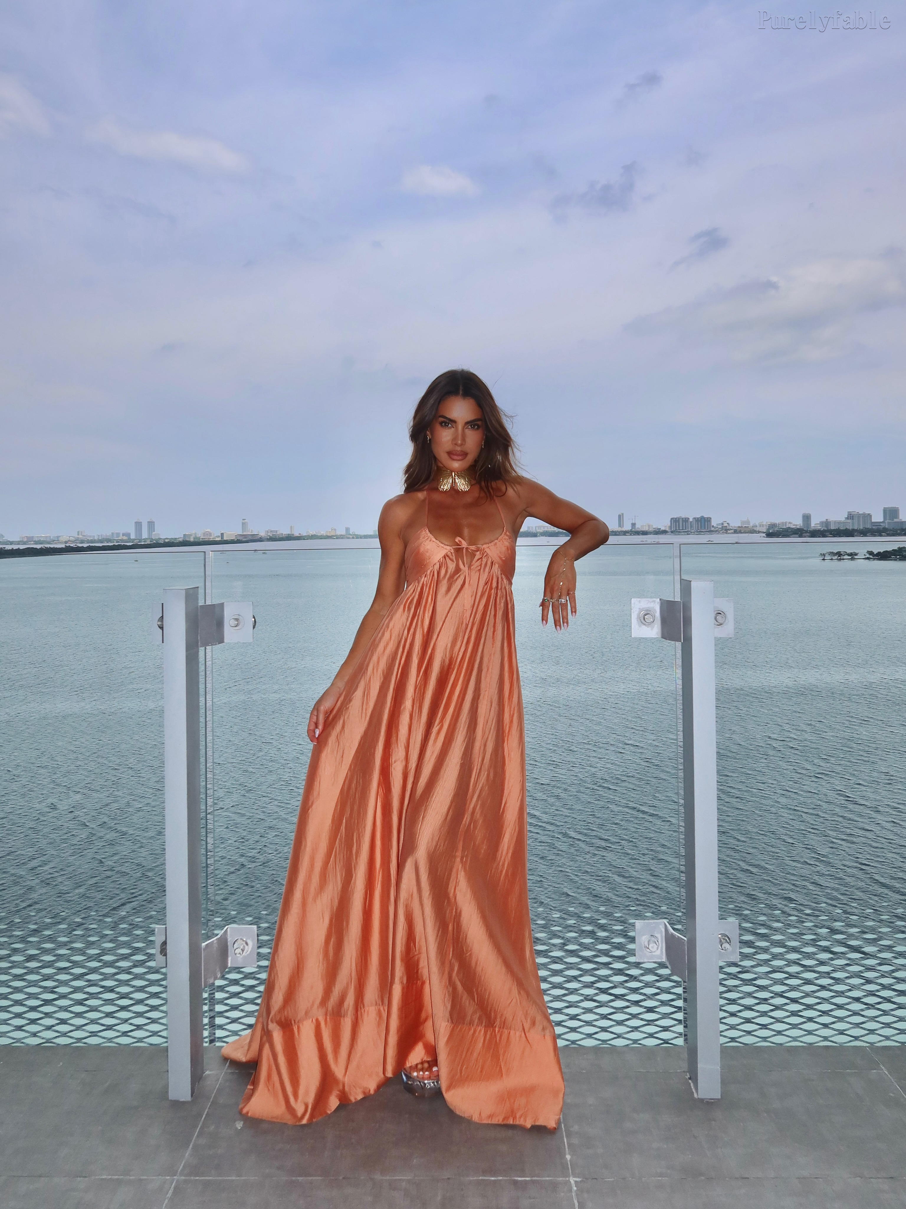 Clarissa Orange Halter High Waist Long Dress