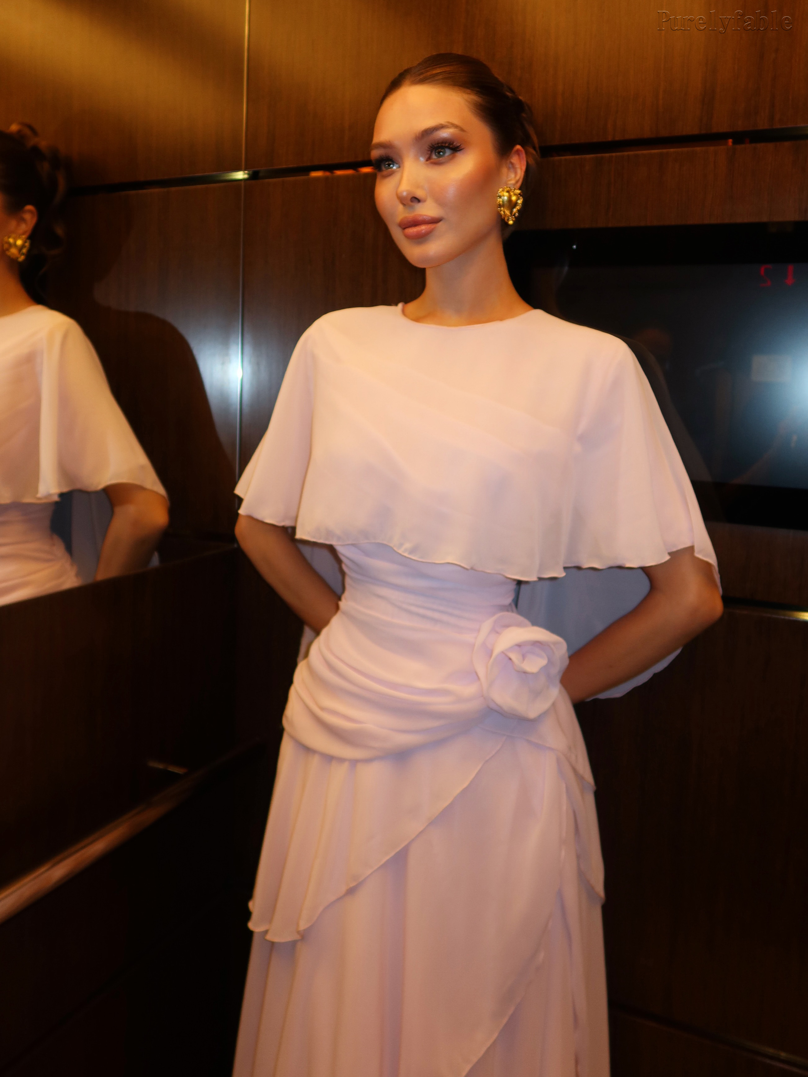 Natasha Pink Shawl-Sleeved Floor-Length Dress