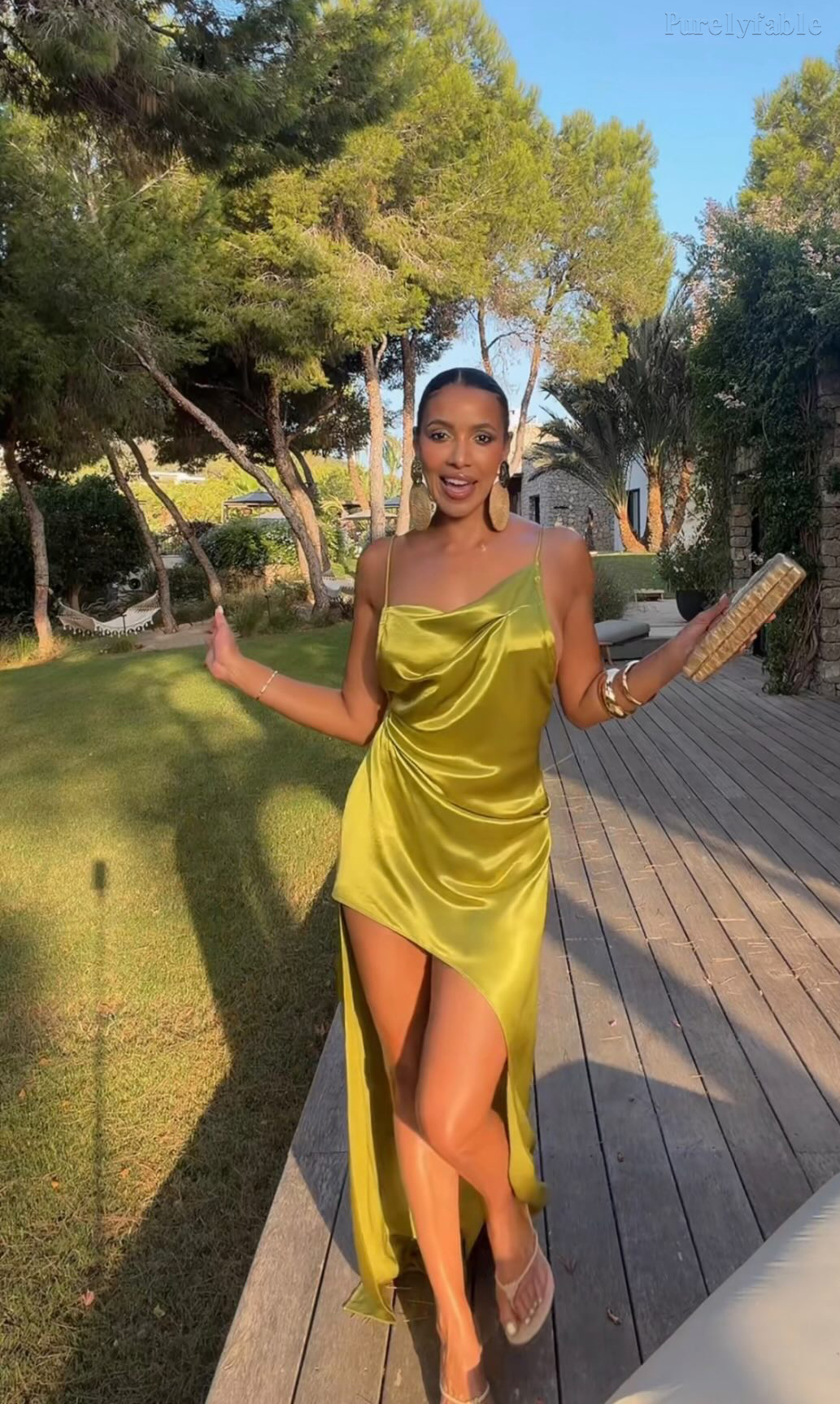 Roxana Green Drape Strap Vacation Dress