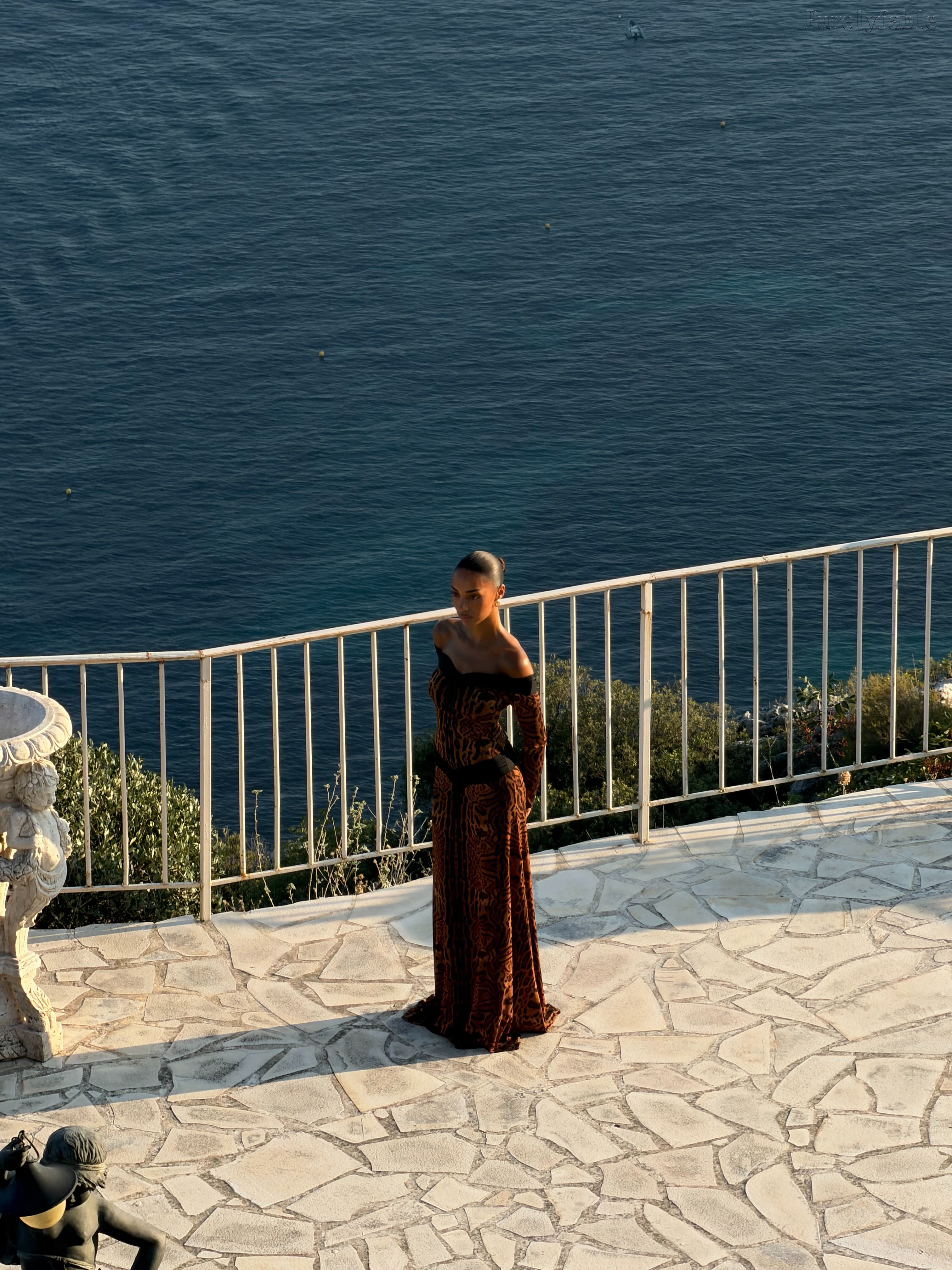 Paloma Brown Off-Shoulder Animal Print Long Dress