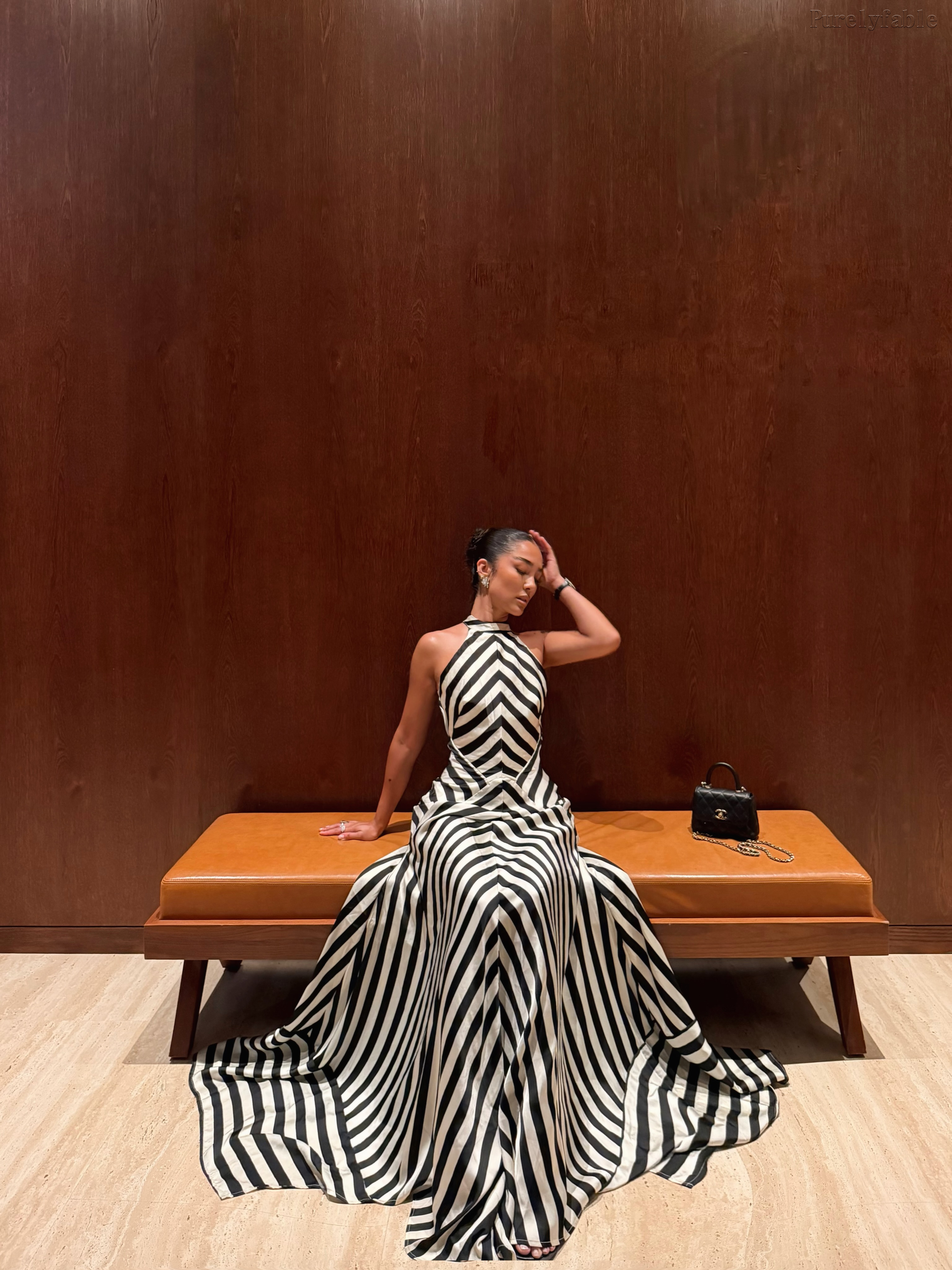 Isla Black And White Halter Backless Striped Dress