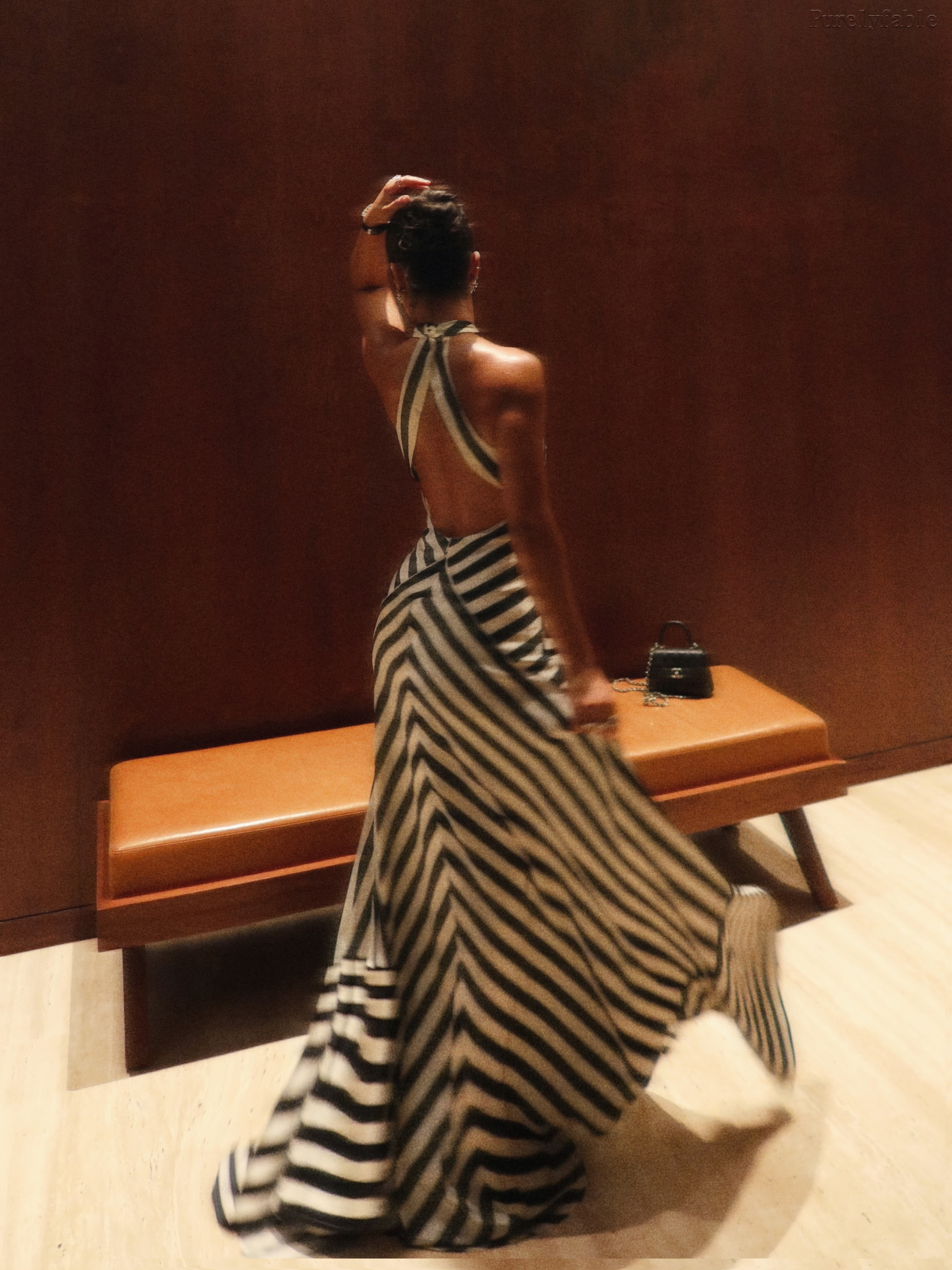 Isla Black And White Halter Backless Striped Dress