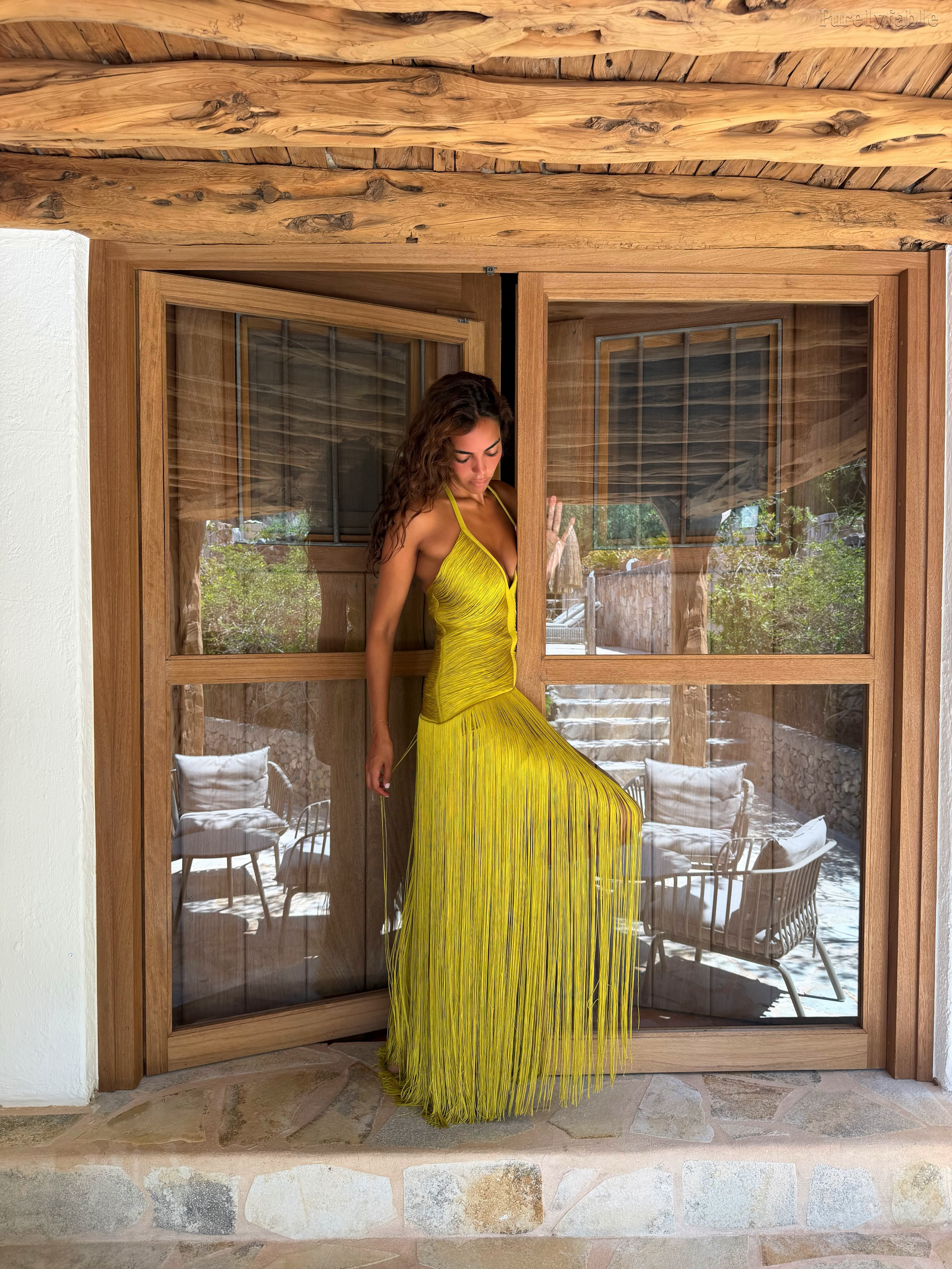 Aida Yellow Pendant Collar Long Dress