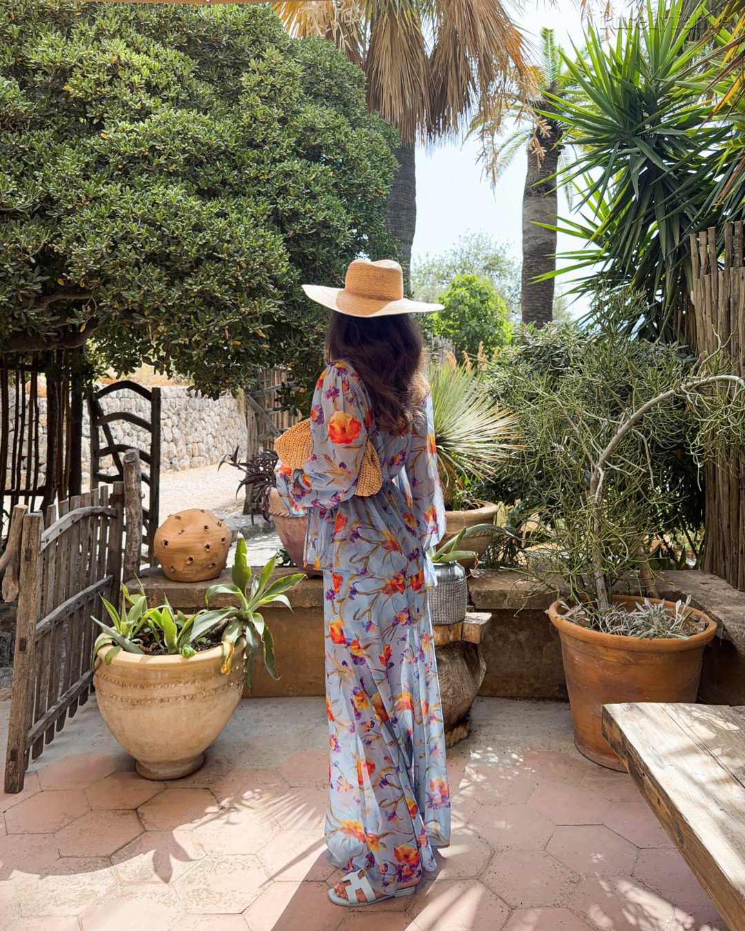Tatiana Blue V-neck Printed Long Dress Set