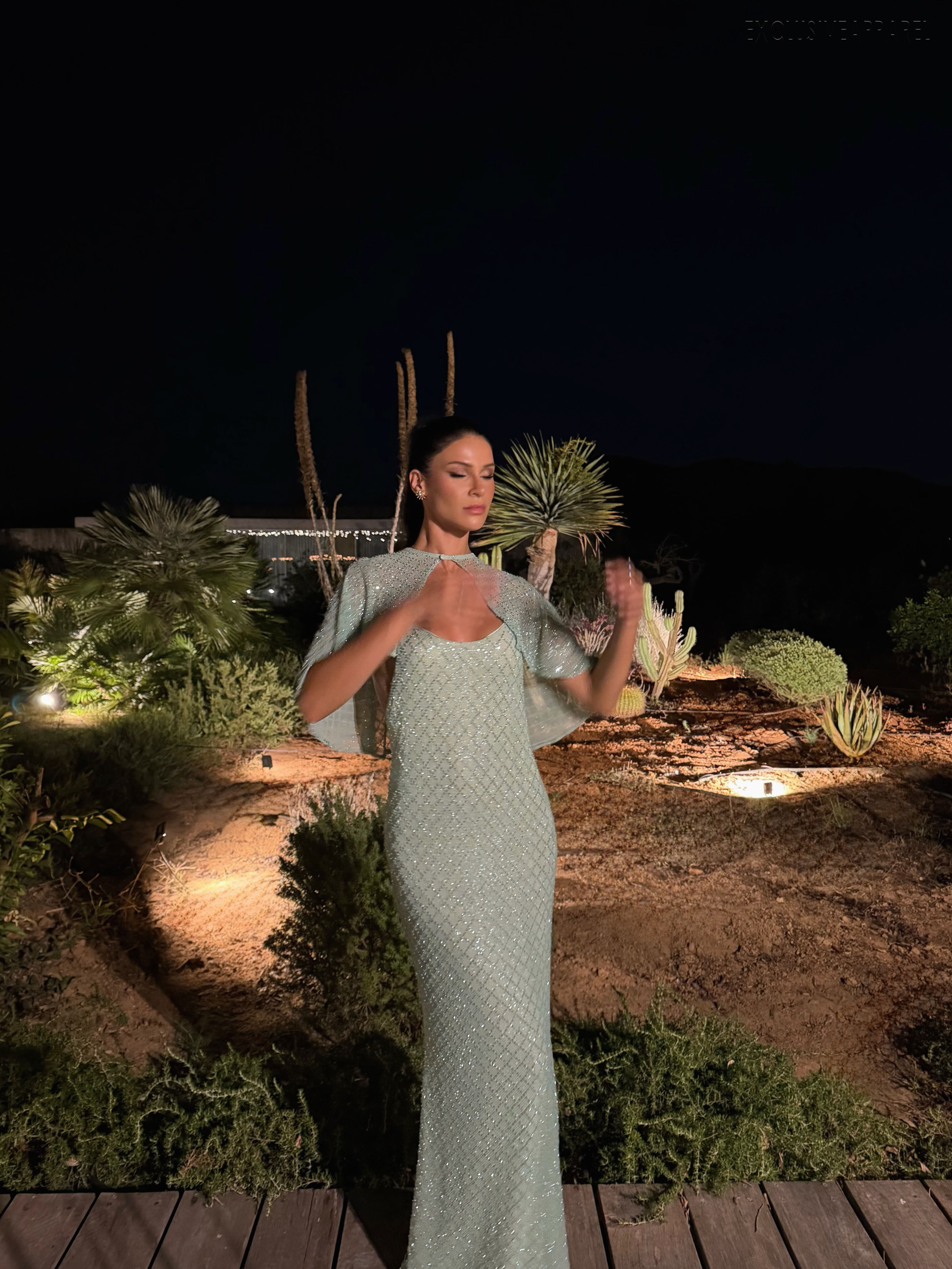 Peyton Green Shoulder-Strap Long Dress
