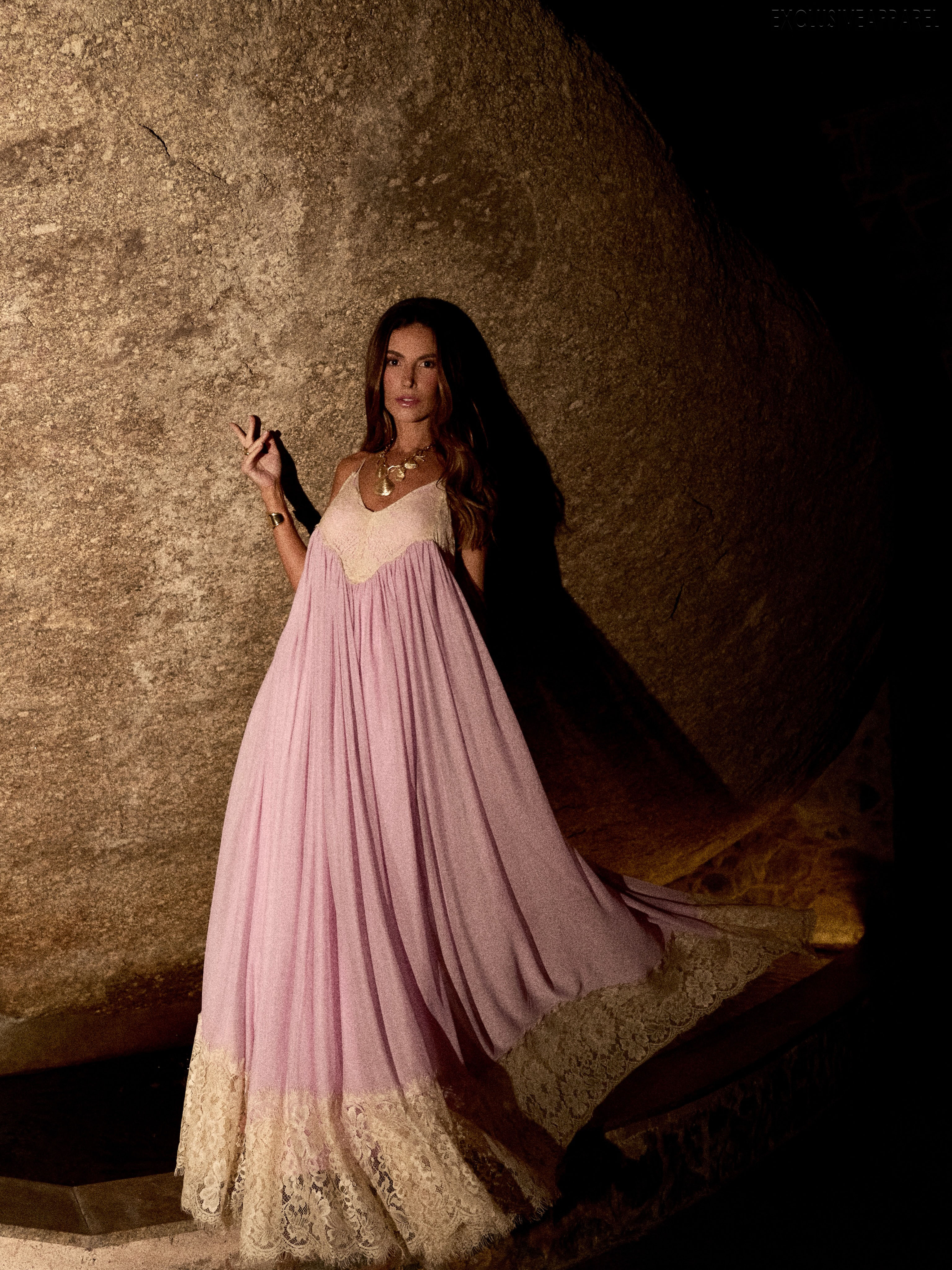 Elise Pink V-neck Sleeveless Long Dress with Shoulder Straps