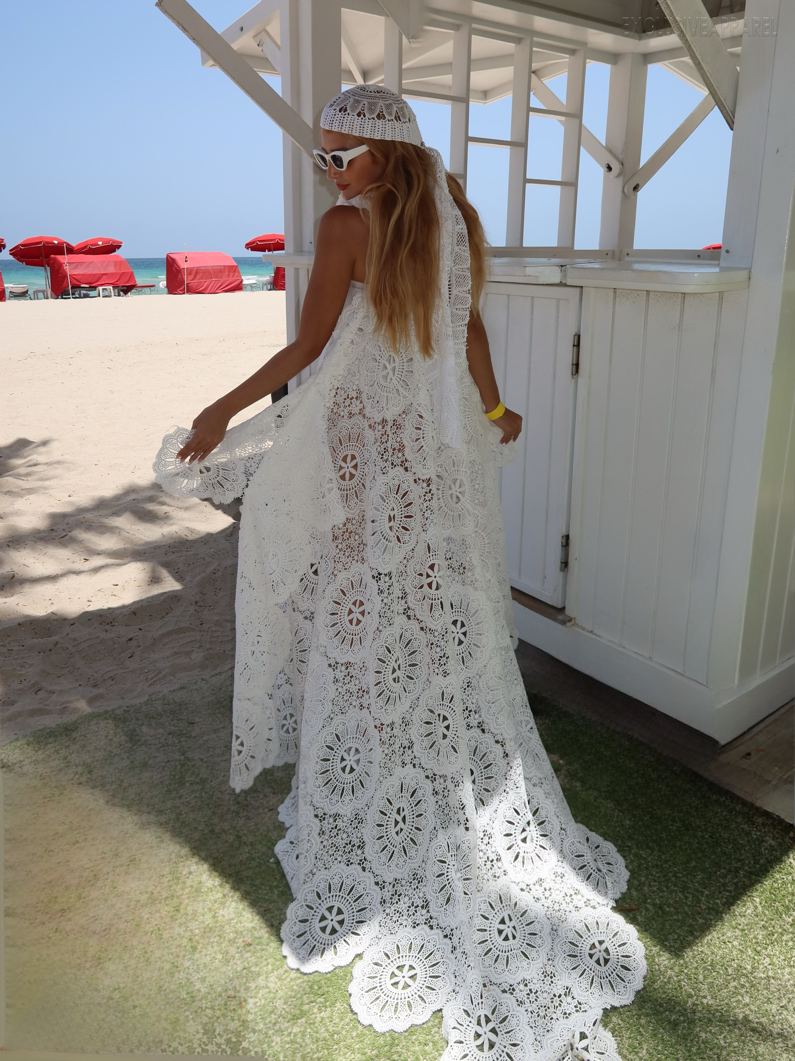 Ariana White Crochet Neckline Dress
