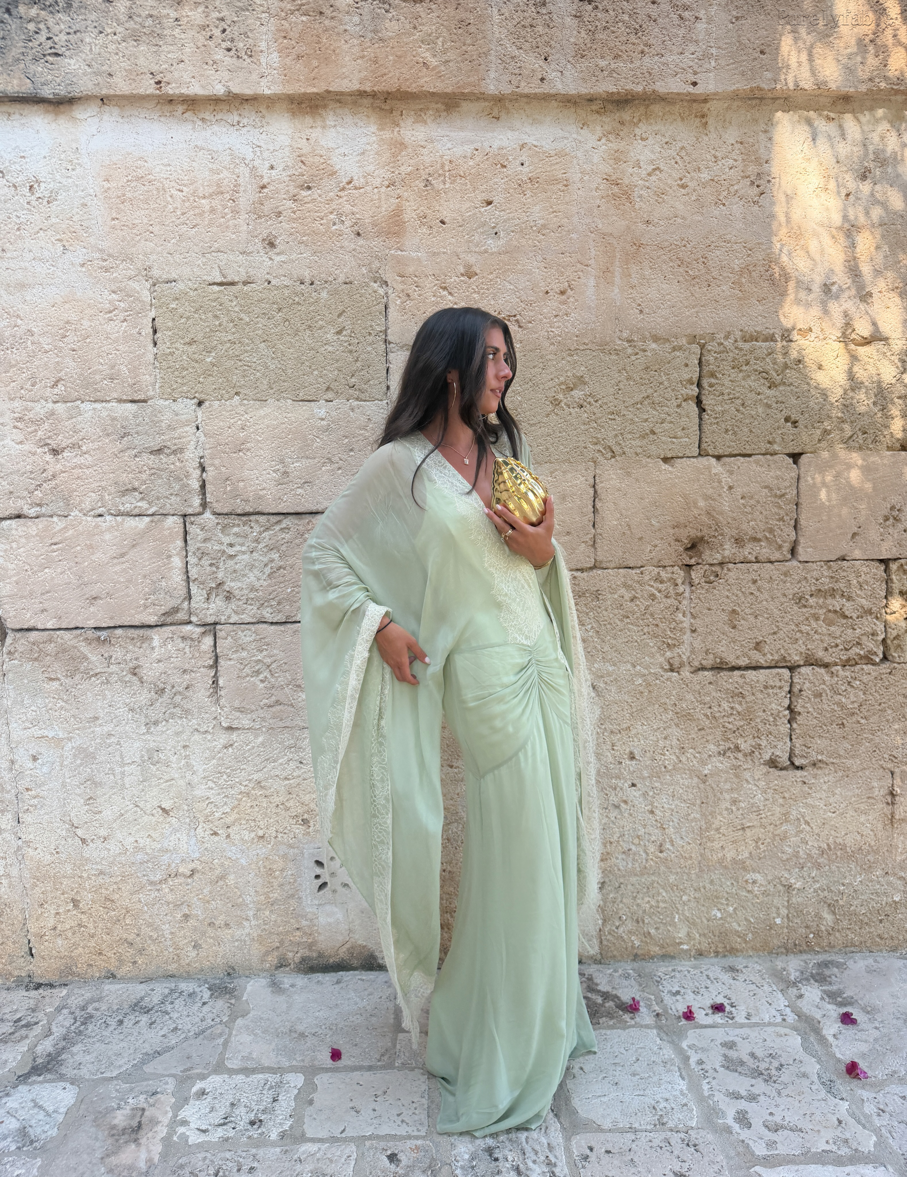 Giselle Green Lace and Kimono Sleeve Dress