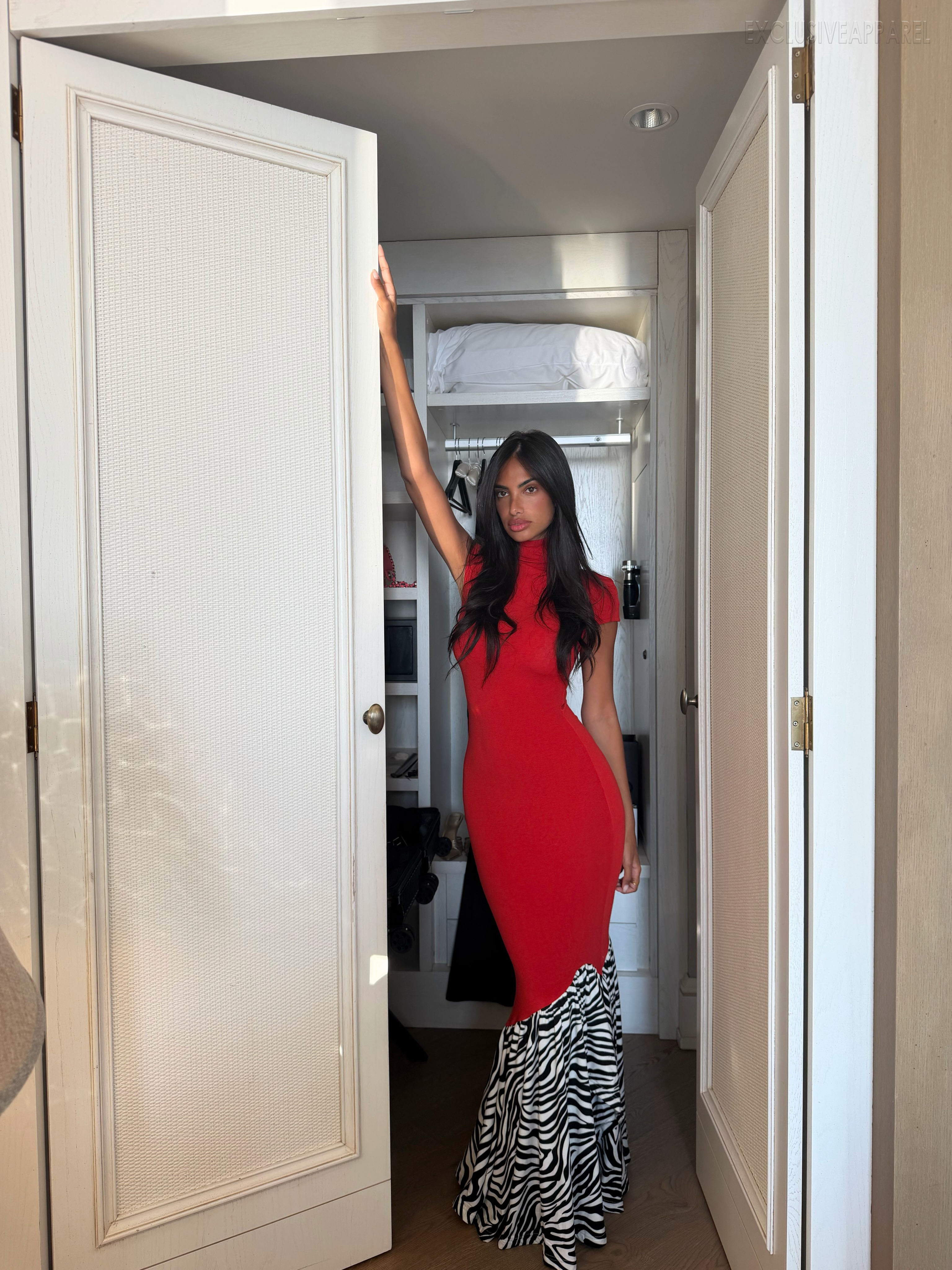 Eloisa Red High-necked Fish-tail Long Dress