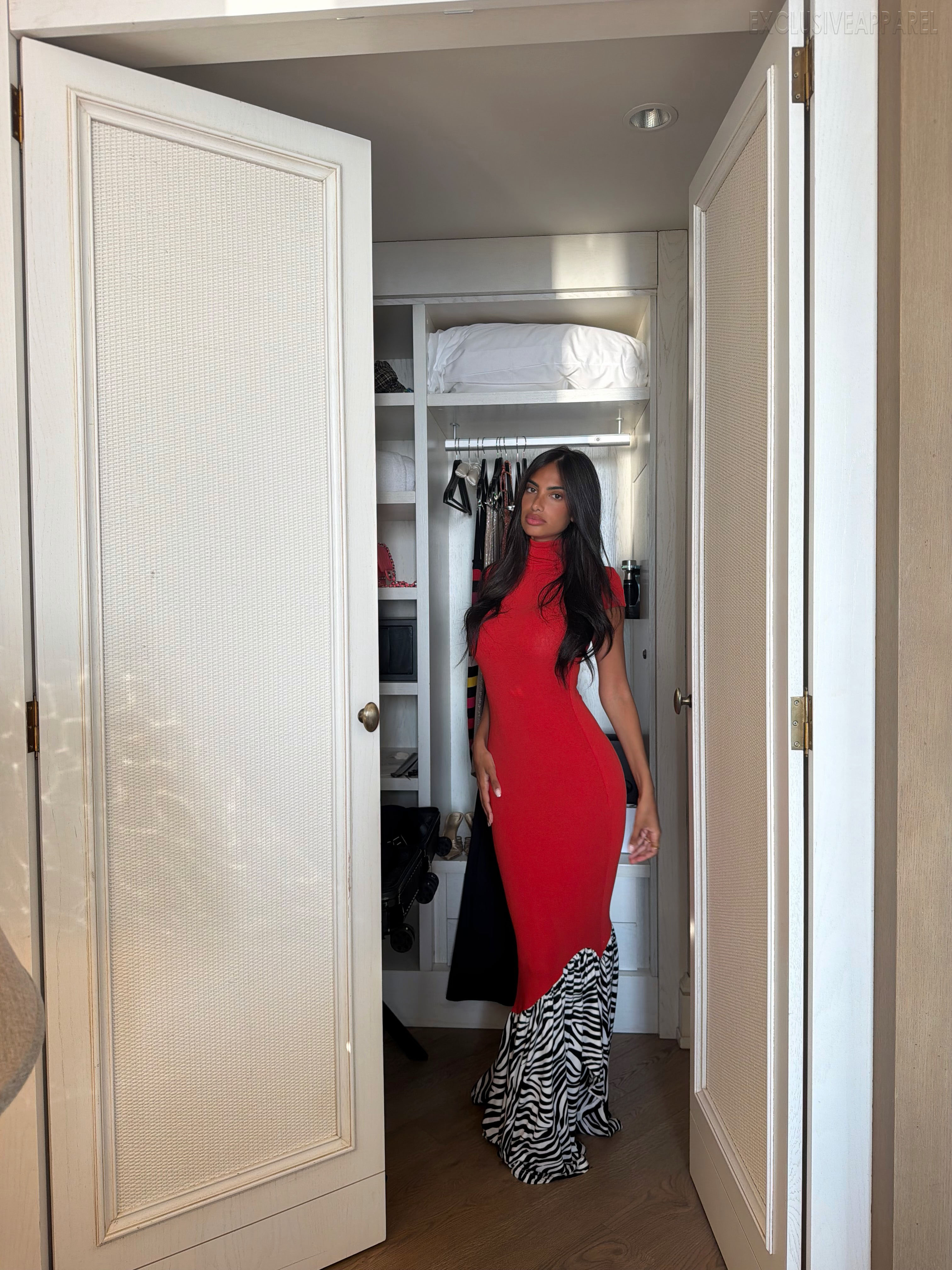 Eloisa Red High-necked Fish-tail Long Dress