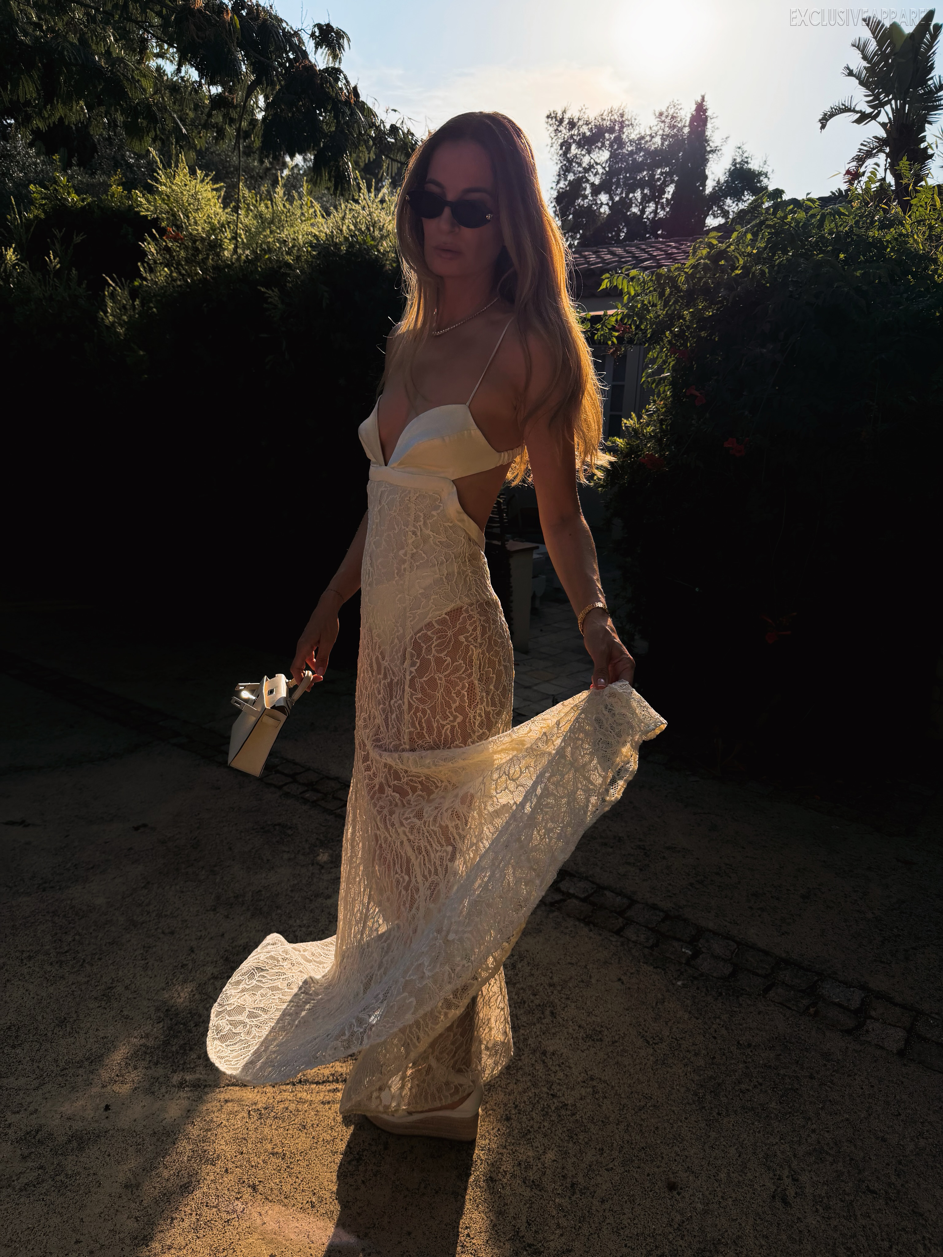 Thea White Deeply Detailed Shoulder Strap V-Neck Dress