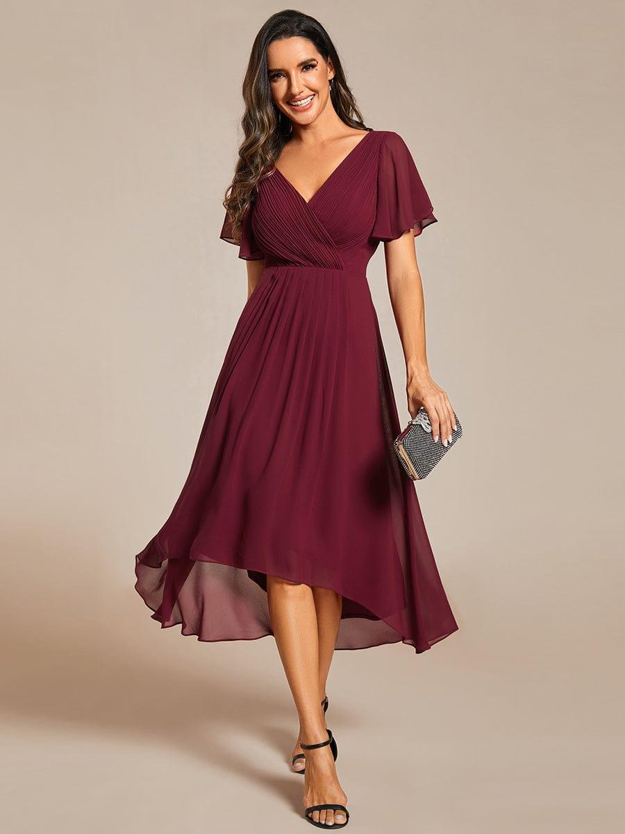 Plus Size Pleated Midi Ruffles Sleeve Chiffon Bridesmaid Dress