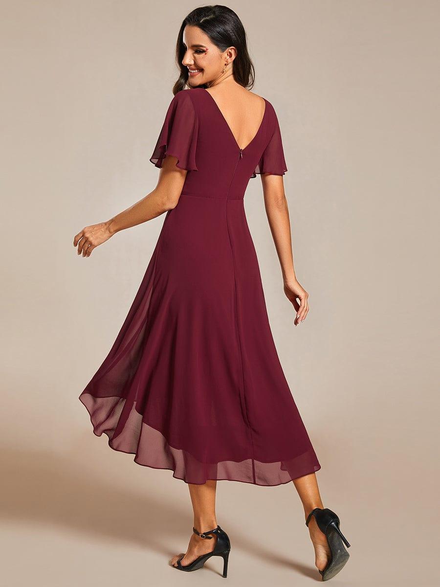 Plus Size Pleated Midi Ruffles Sleeve Chiffon Bridesmaid Dress