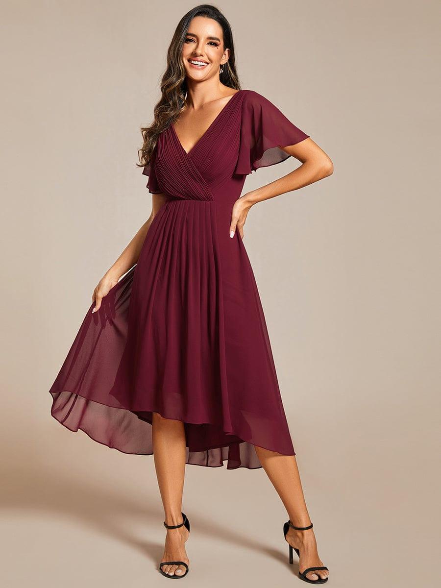 Plus Size Pleated Midi Ruffles Sleeve Chiffon Bridesmaid Dress