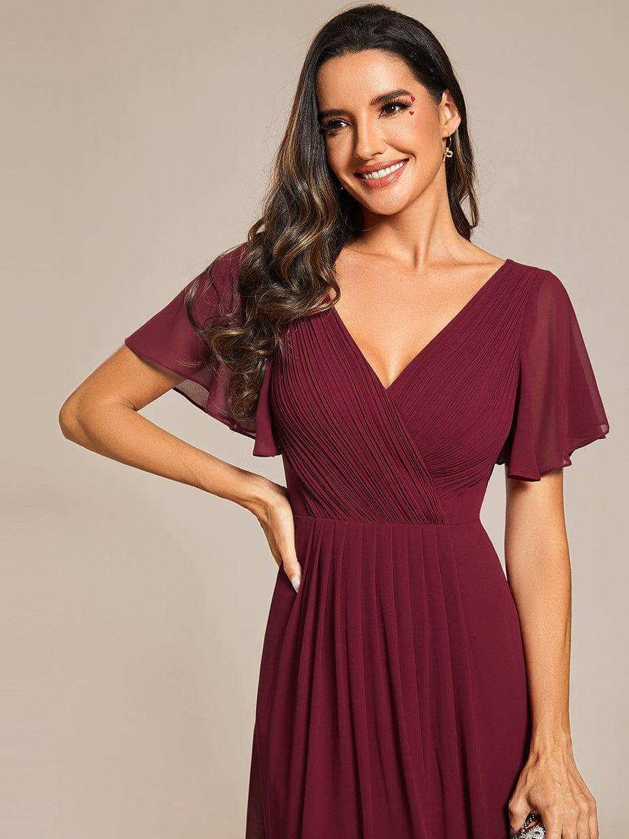 Plus Size Pleated Midi Ruffles Sleeve Chiffon Bridesmaid Dress