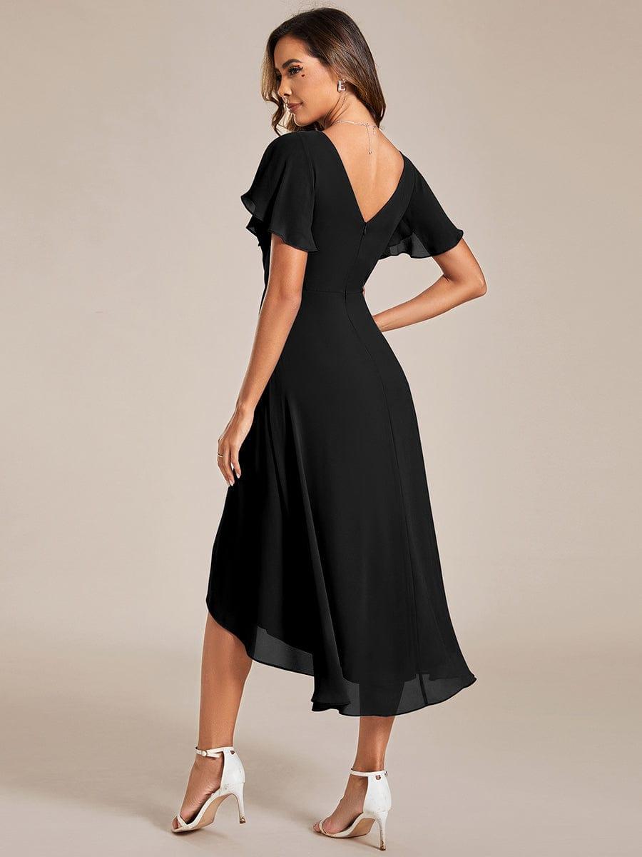 Plus Size Pleated Midi Ruffles Sleeve Chiffon Bridesmaid Dress