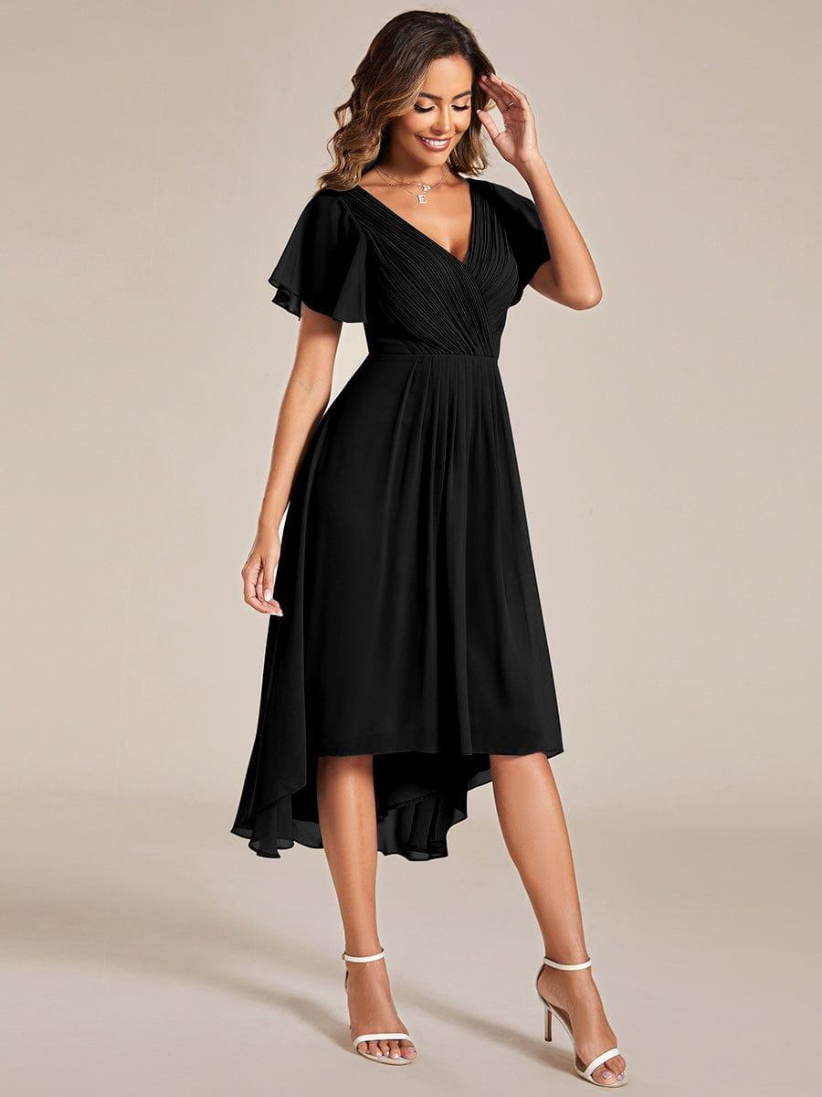 Plus Size Pleated Midi Ruffles Sleeve Chiffon Bridesmaid Dress