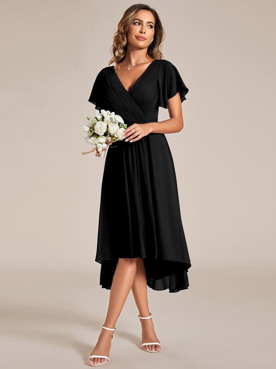 Plus Size Pleated Midi Ruffles Sleeve Chiffon Bridesmaid Dress