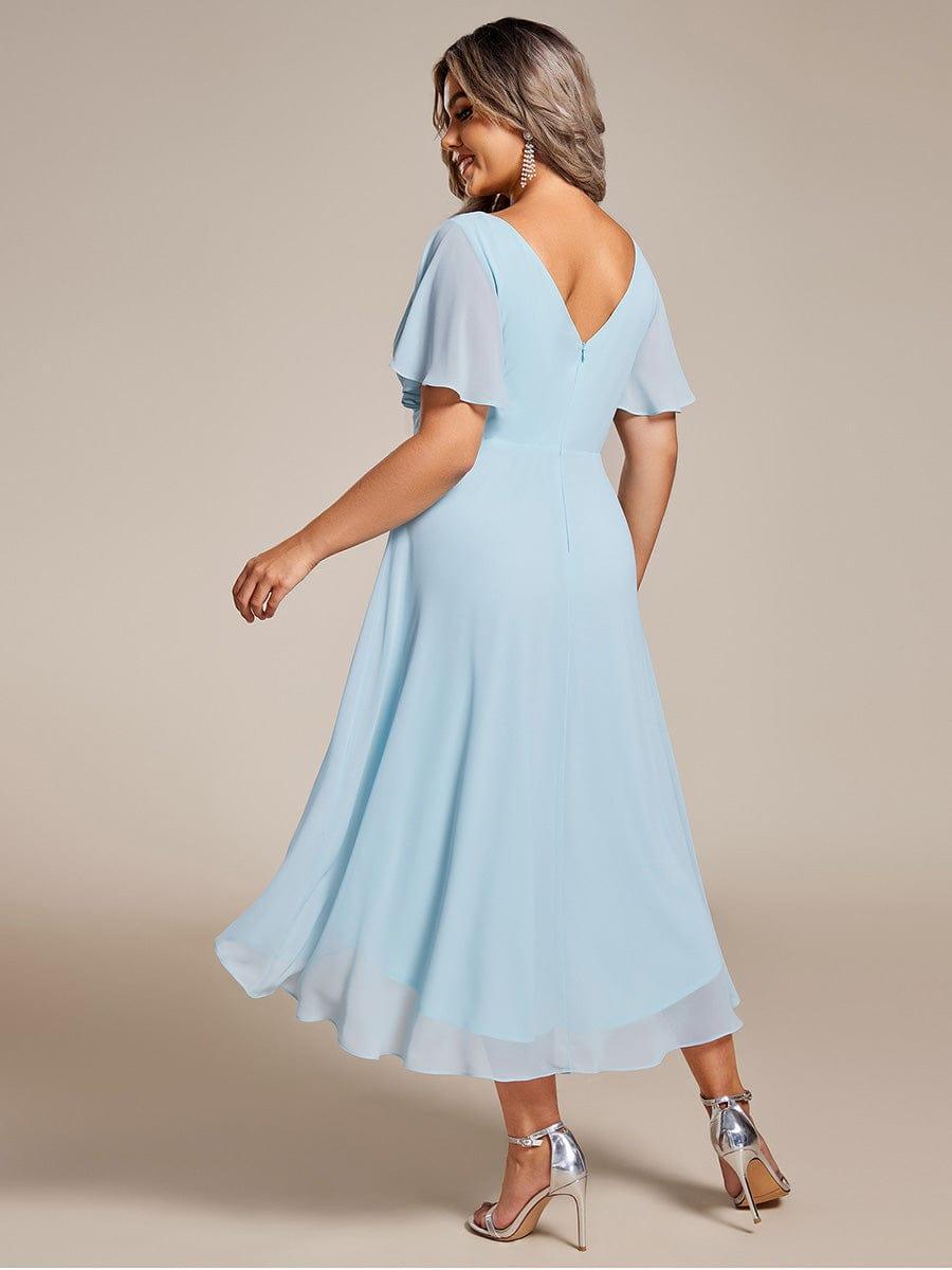 Plus Size Pleated Midi Ruffles Sleeve Chiffon Bridesmaid Dress