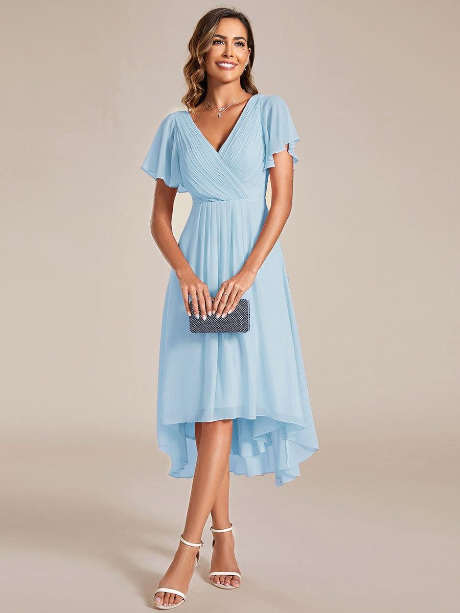 Plus Size Pleated Midi Ruffles Sleeve Chiffon Bridesmaid Dress