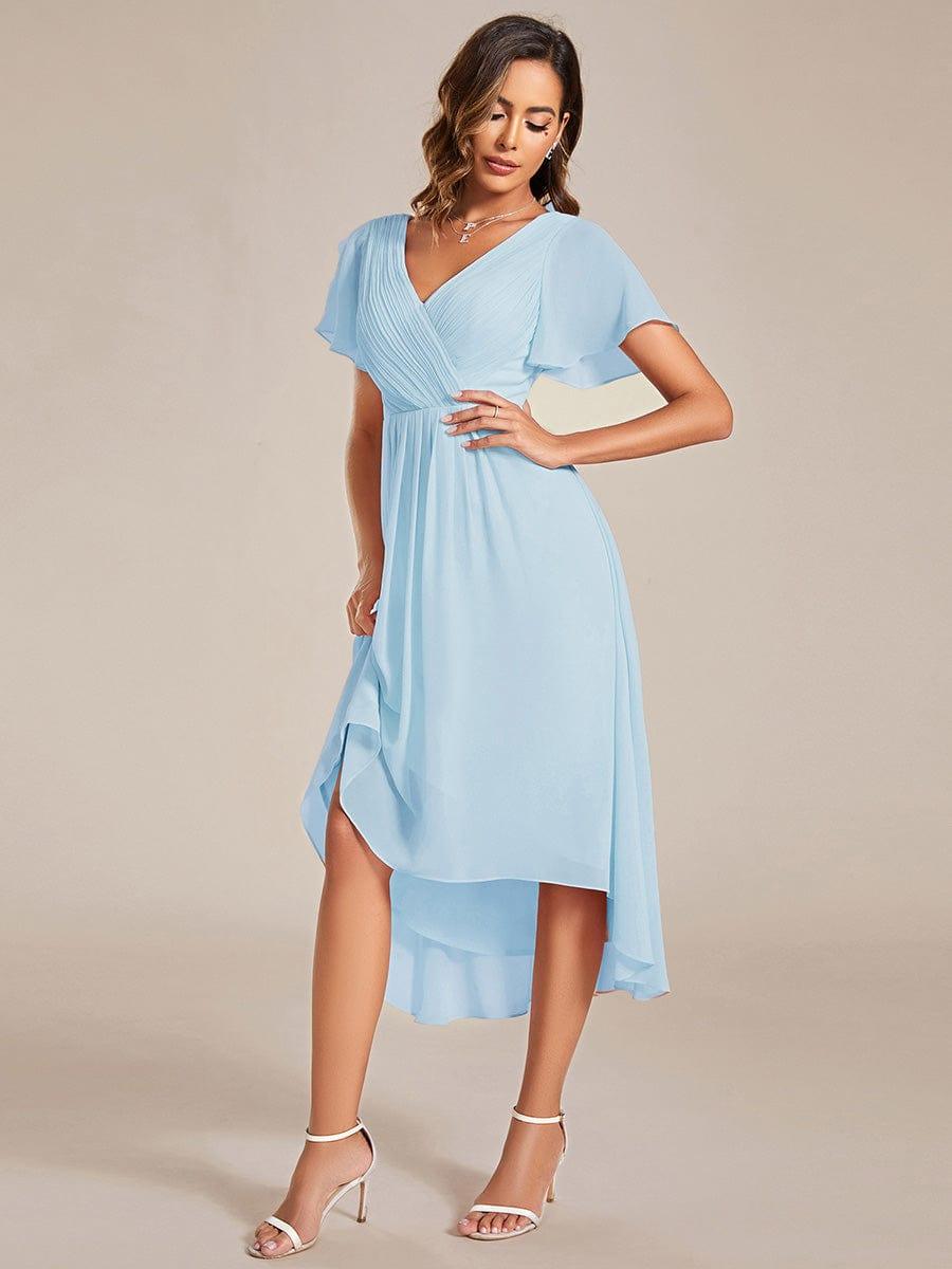 Plus Size Pleated Midi Ruffles Sleeve Chiffon Bridesmaid Dress