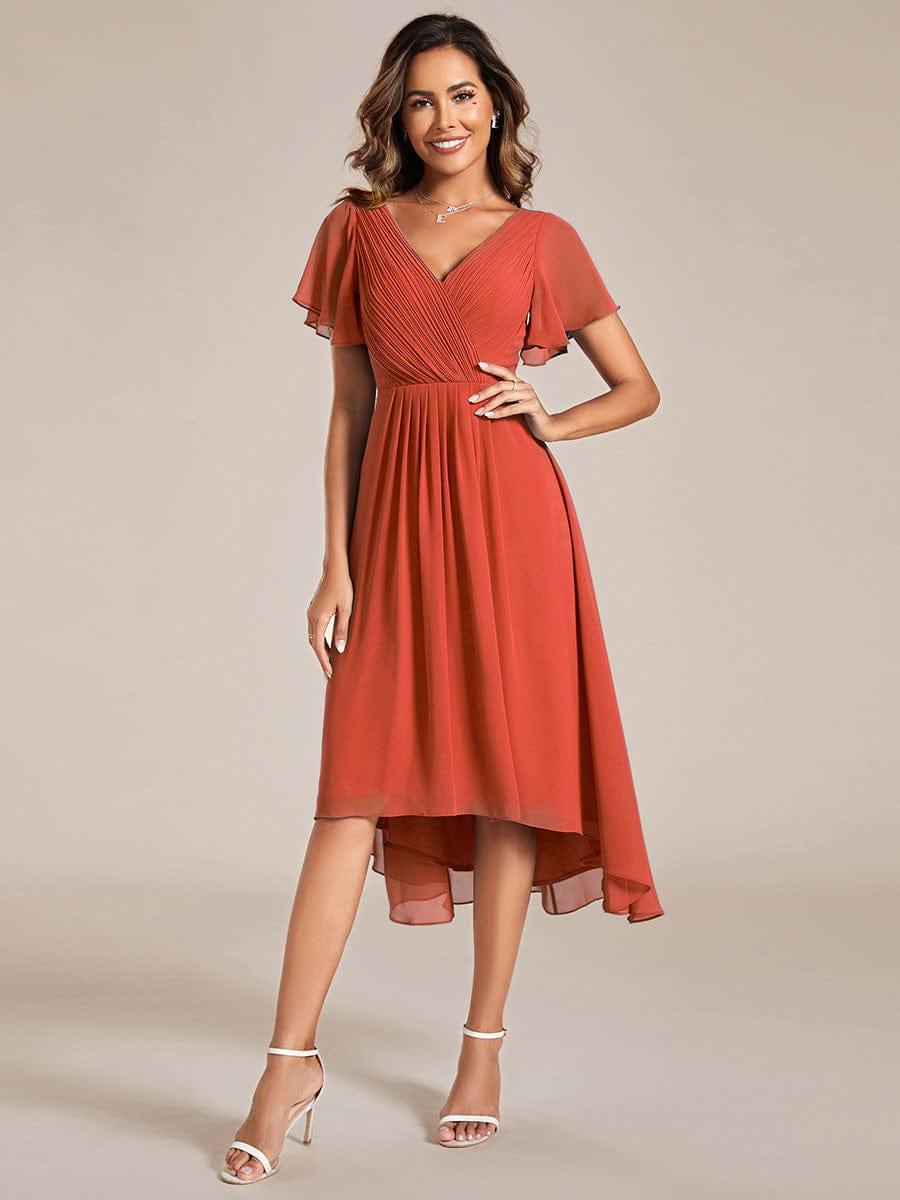 Plus Size Pleated Midi Ruffles Sleeve Chiffon Bridesmaid Dress