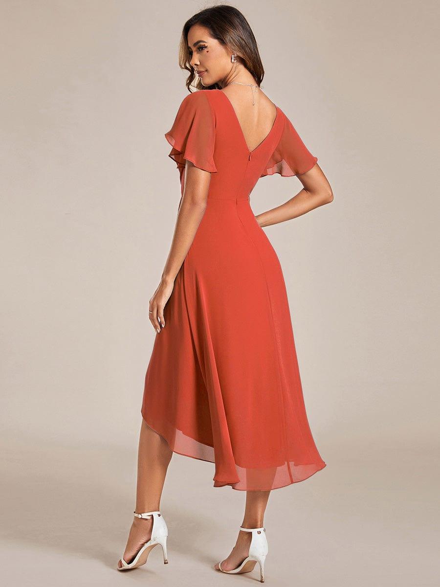 Plus Size Pleated Midi Ruffles Sleeve Chiffon Bridesmaid Dress