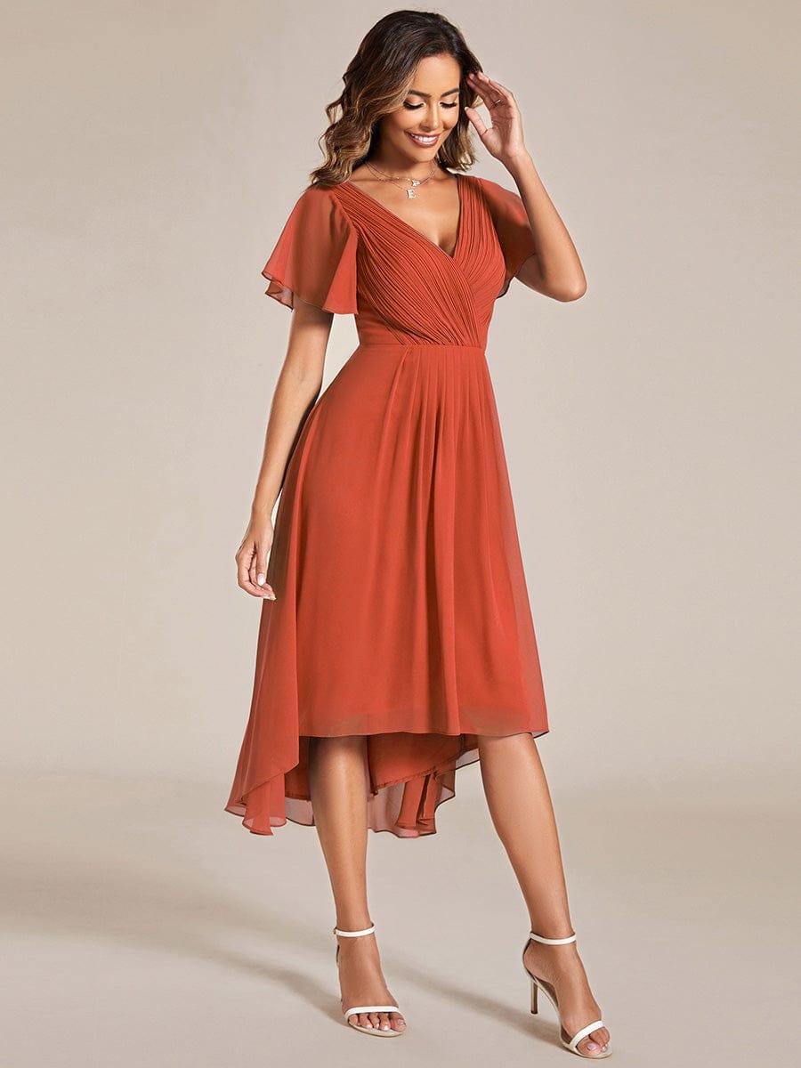 Plus Size Pleated Midi Ruffles Sleeve Chiffon Bridesmaid Dress