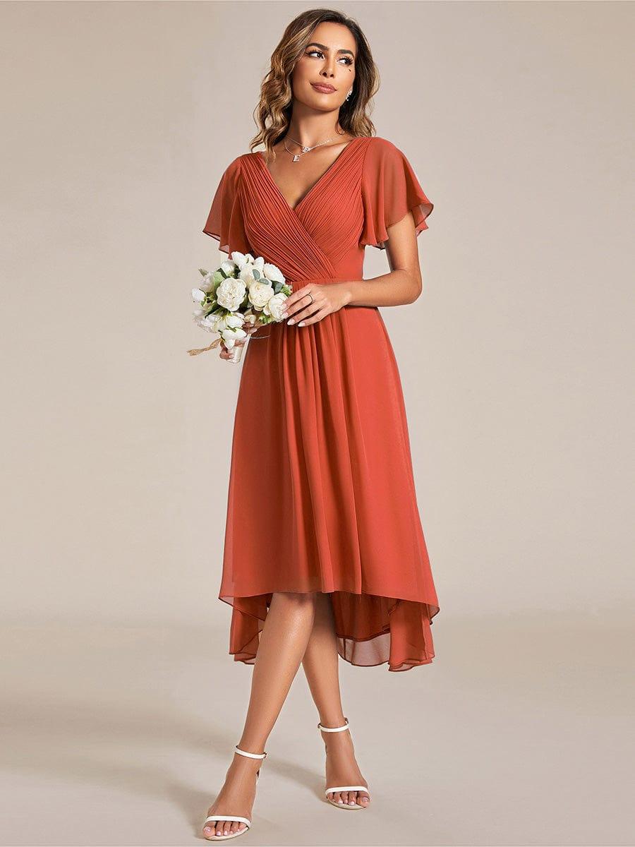 Plus Size Pleated Midi Ruffles Sleeve Chiffon Bridesmaid Dress