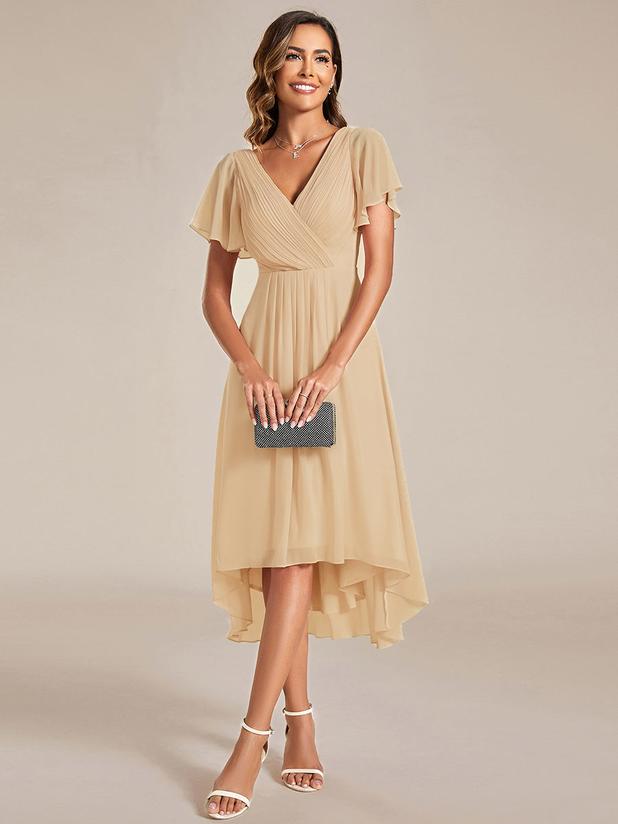 Plus Size Pleated Midi Ruffles Sleeve Chiffon Bridesmaid Dress